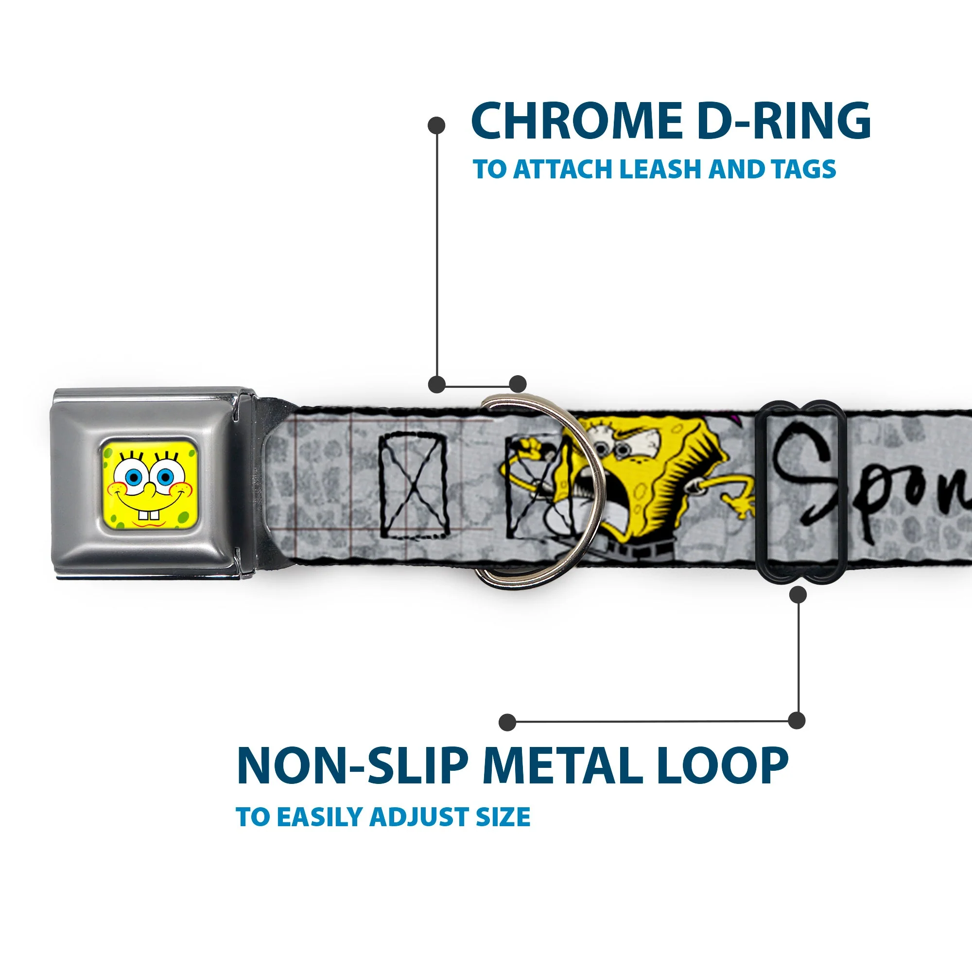 SpongeBob SquarePants Dog Seatbelt Collar SpongeBob Face Close-Up Adjustable Full Color - Image 5
