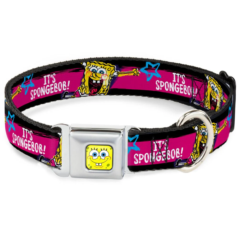 SpongeBob Dog Collar SpongeBob Face Close-Up Design Multi-Color Stripe Seatbelt Buckle