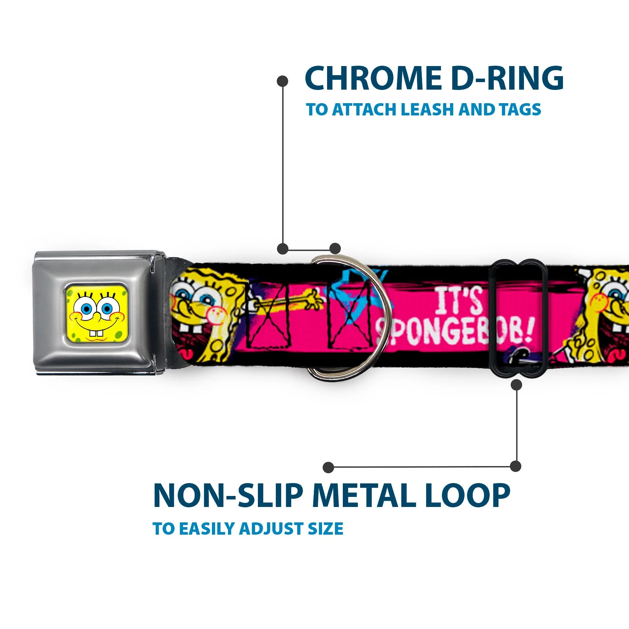 SpongeBob Dog Collar SpongeBob Face Close-Up Design Multi-Color Stripe Seatbelt Buckle - Image 5