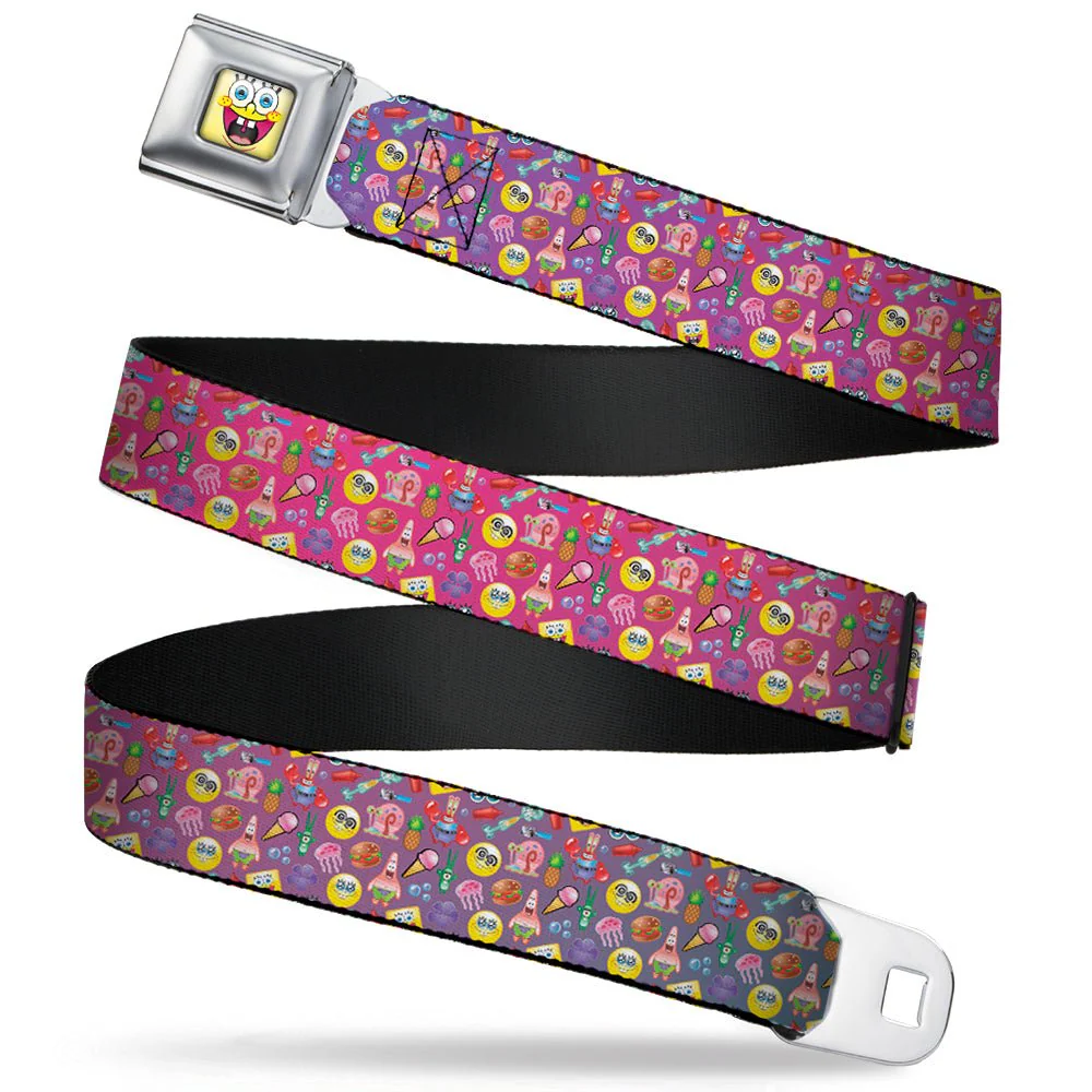 SpongeBob SquarePants Seatbelt Belt Open Mouth Smile Full Color Mini SpongeBob & Friends Ombre Multi Color Webbing
