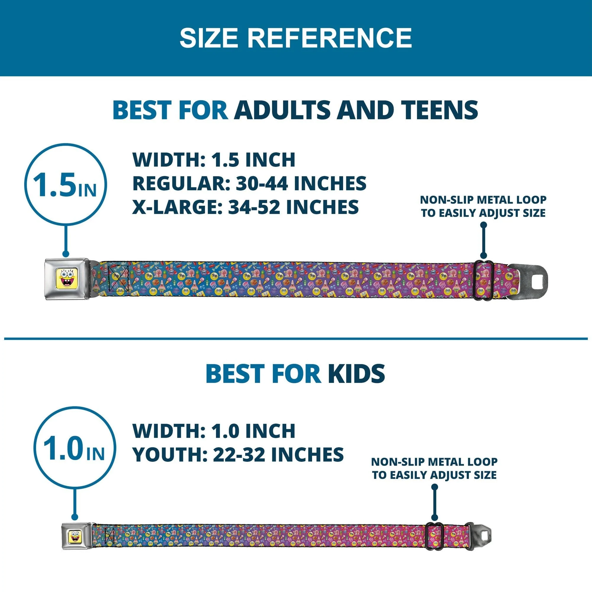 SpongeBob SquarePants Seatbelt Belt Open Mouth Smile Full Color Mini SpongeBob & Friends Ombre Multi Color Webbing - Image 8