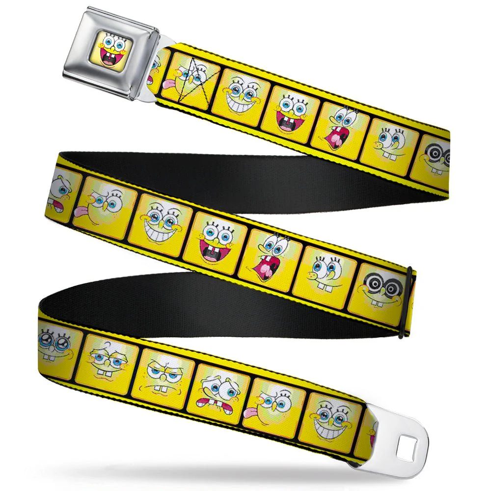 SpongeBob Seatbelt Belt Open Mouth Smile Full Color 10-Expressions Filmstrip Yellows/Black/White Webbing