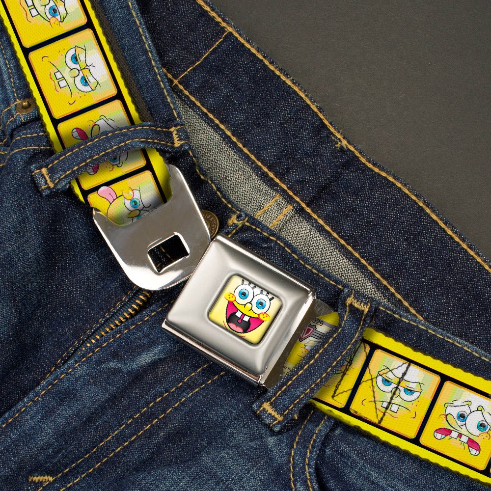 SpongeBob Seatbelt Belt Open Mouth Smile Full Color 10-Expressions Filmstrip Yellows/Black/White Webbing - Image 2