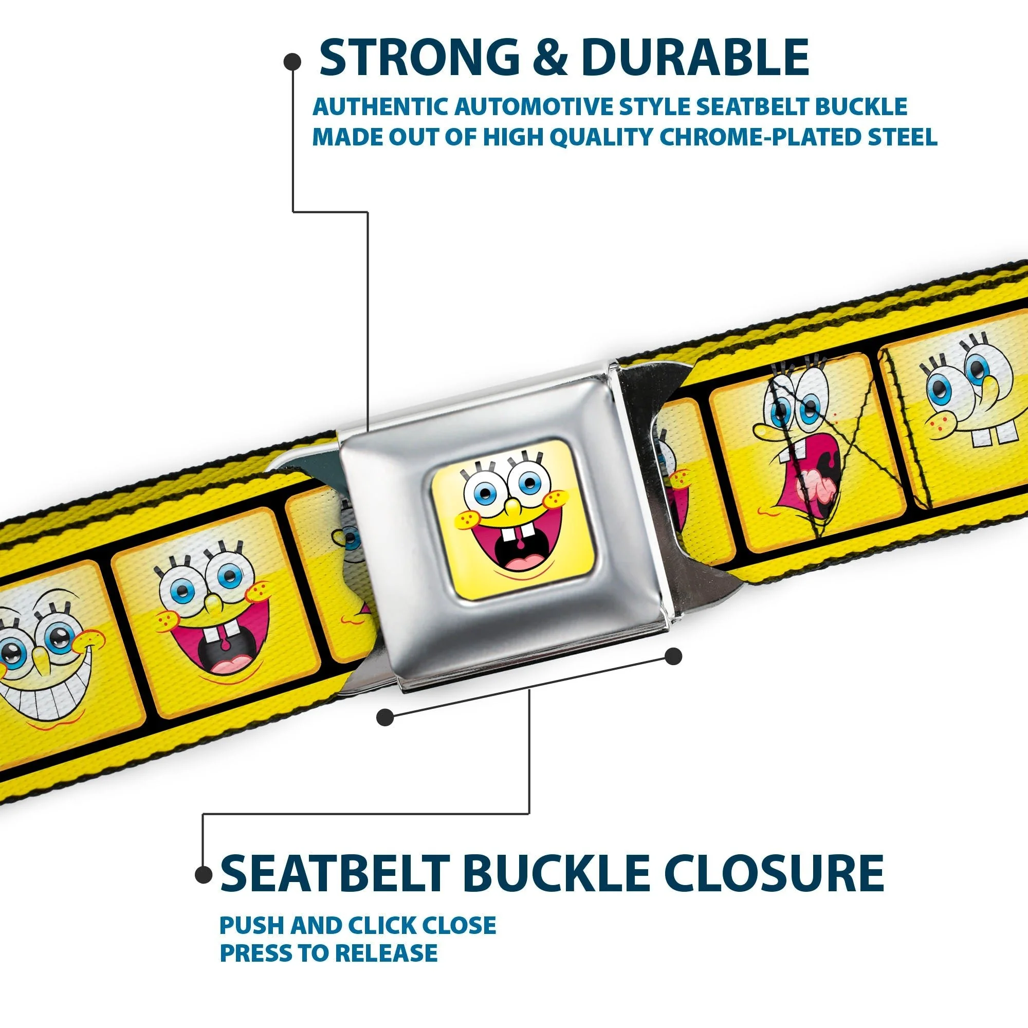 SpongeBob Seatbelt Belt Open Mouth Smile Full Color 10-Expressions Filmstrip Yellows/Black/White Webbing - Image 7
