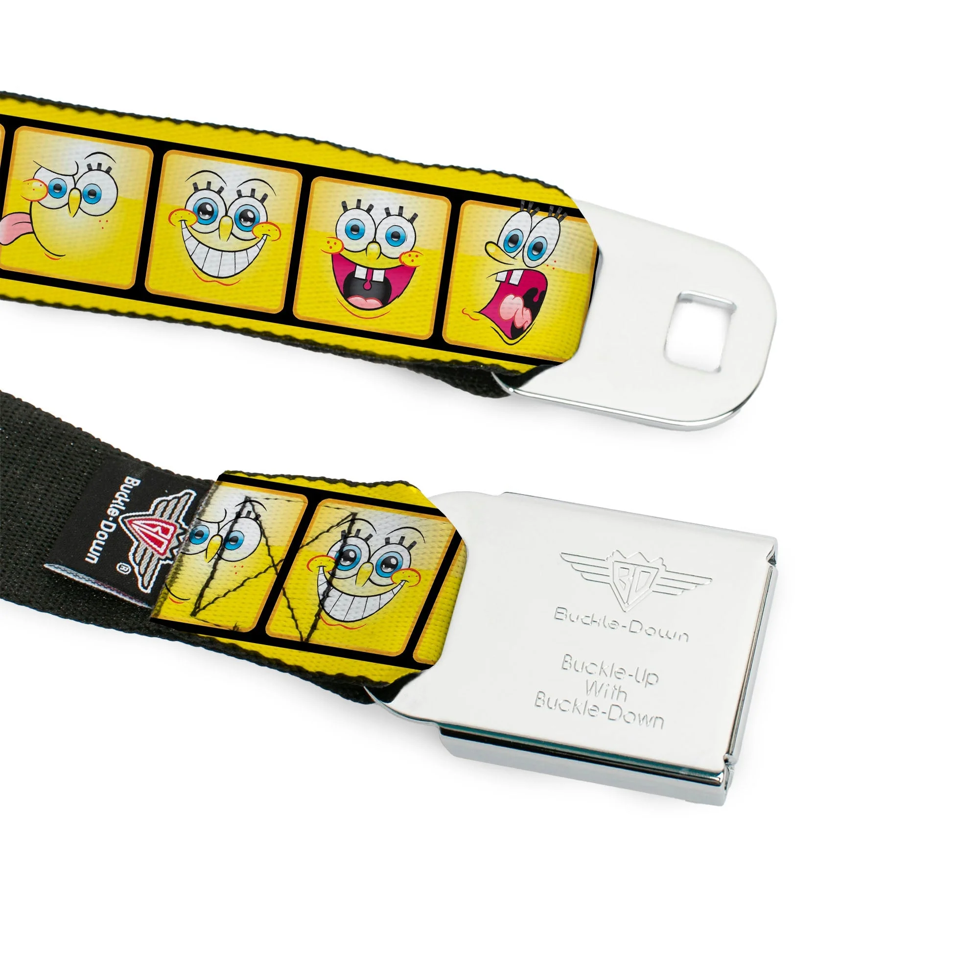 SpongeBob Seatbelt Belt Open Mouth Smile Full Color 10-Expressions Filmstrip Yellows/Black/White Webbing - Image 9