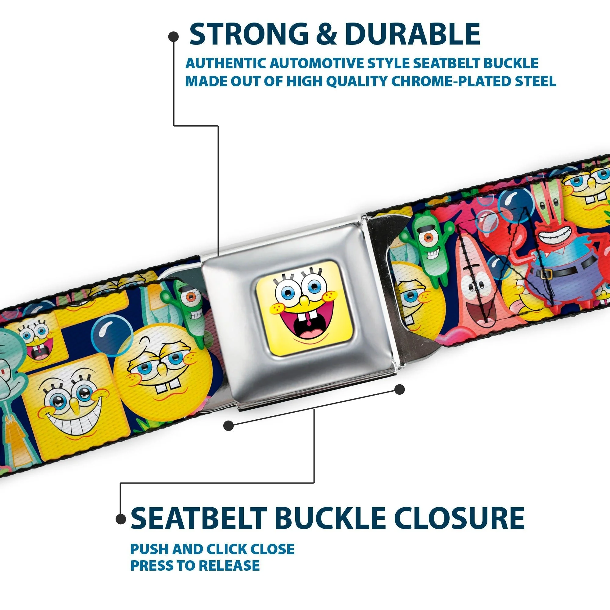 SpongeBob SquarePants Seatbelt Belt Open Mouth Smile Design Full Color - Image 7