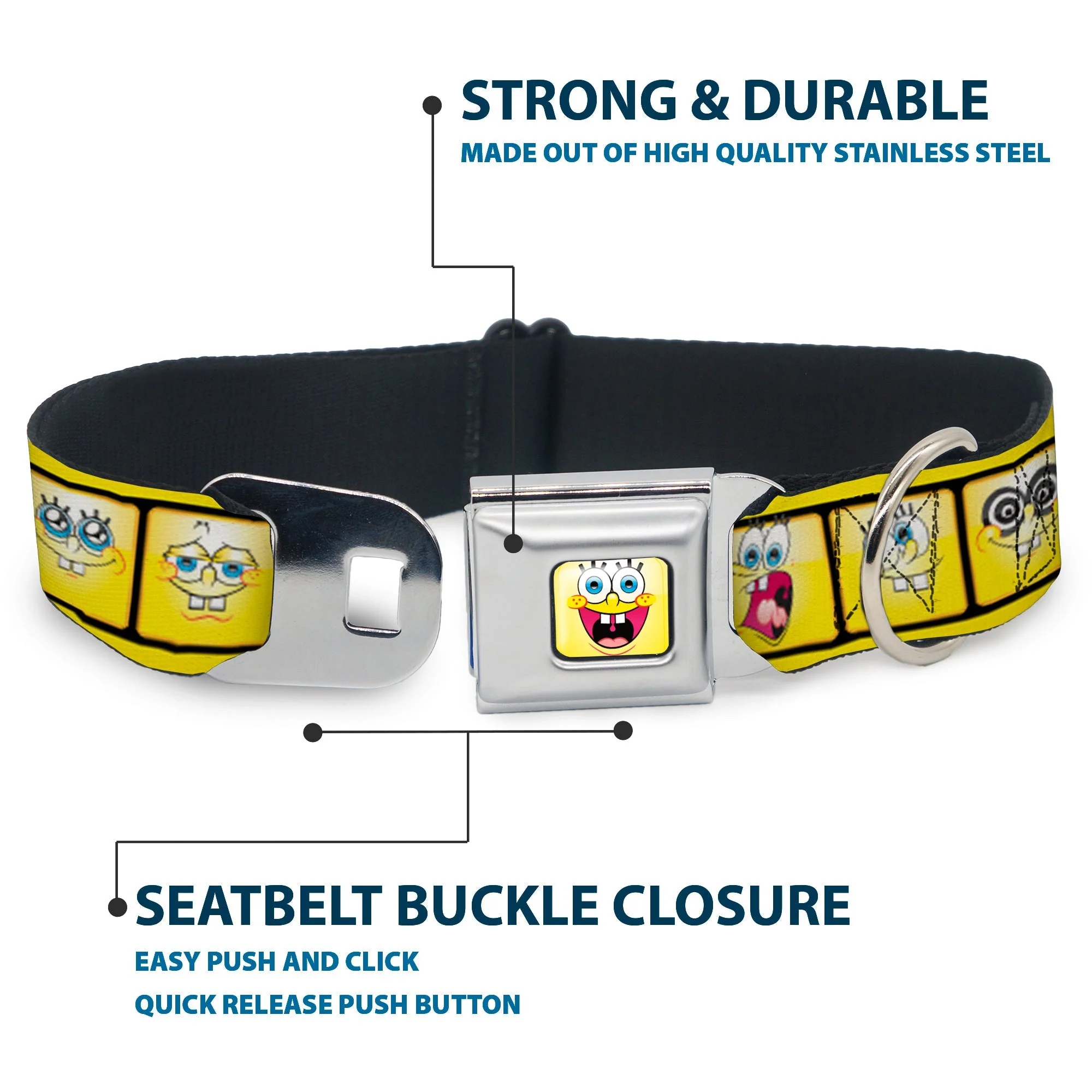SpongeBob SquarePants Dog Collar Open Mouth Smile Seatbelt Buckle Yellow - Image 4
