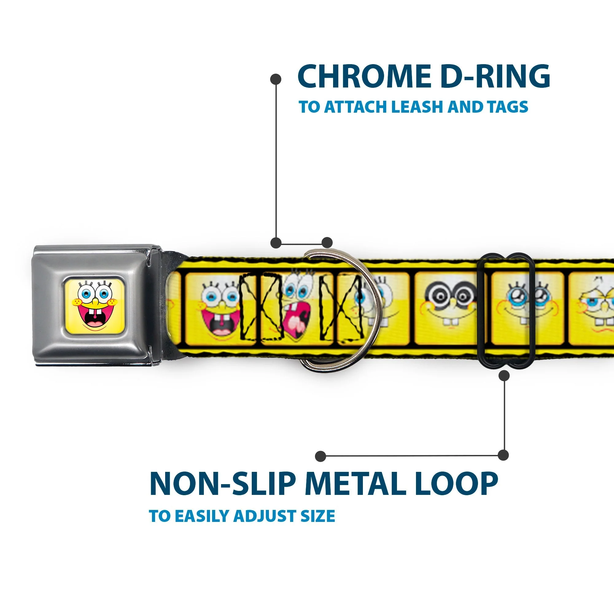 SpongeBob SquarePants Dog Collar Open Mouth Smile Seatbelt Buckle Yellow - Image 5