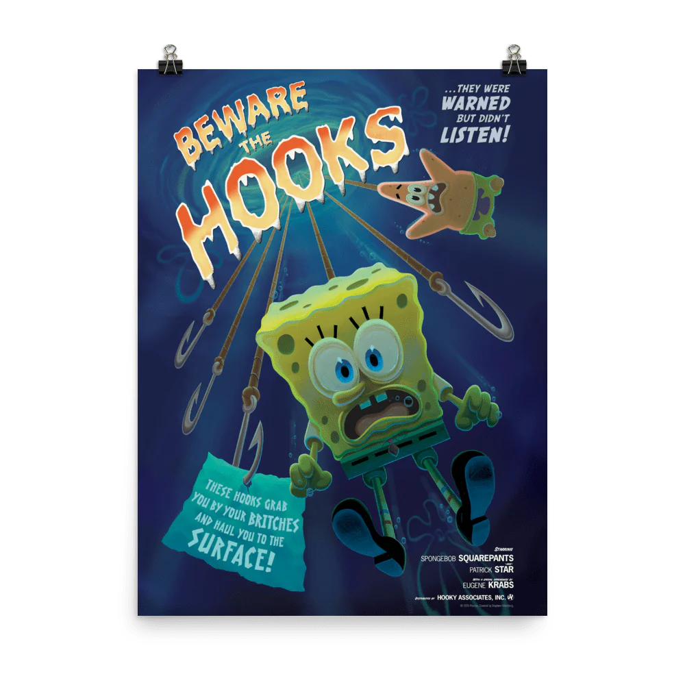SpongeBob SquarePants Beware the Hooks Premium Satin Poster