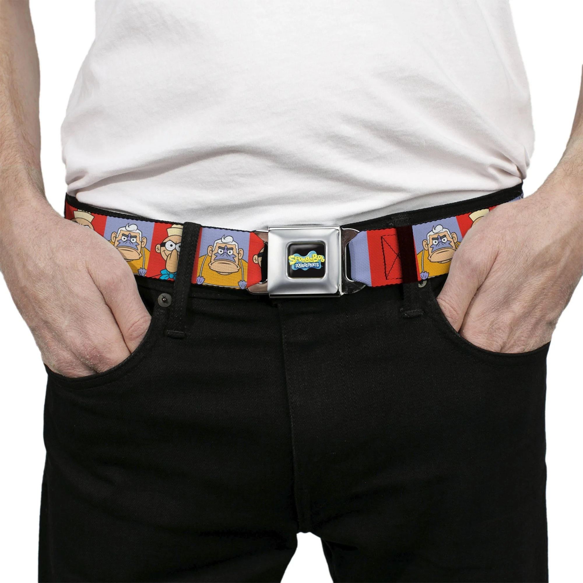 SpongeBob SquarePants Seatbelt Belt Barnacle Boy Mermaid Man Pose Blocks Full Color Red/Blue - Image 3