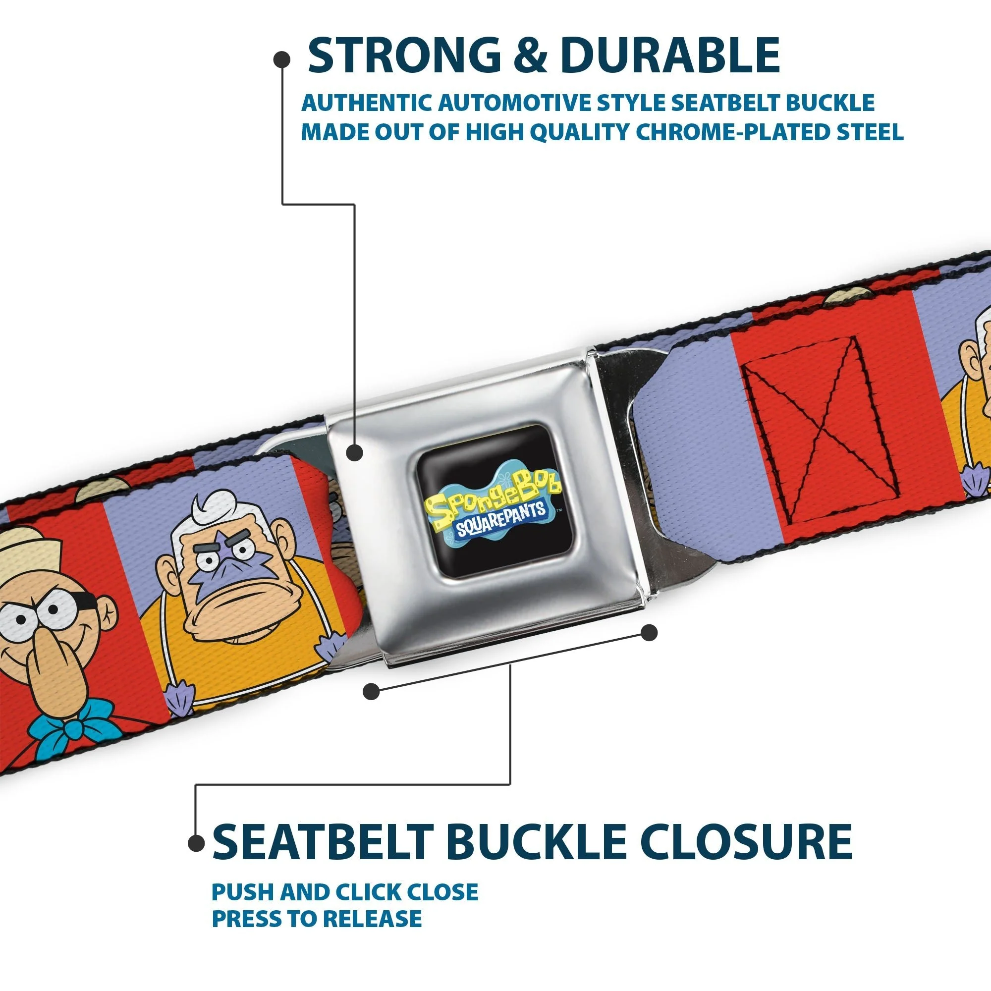 SpongeBob SquarePants Seatbelt Belt Barnacle Boy Mermaid Man Pose Blocks Full Color Red/Blue - Image 7