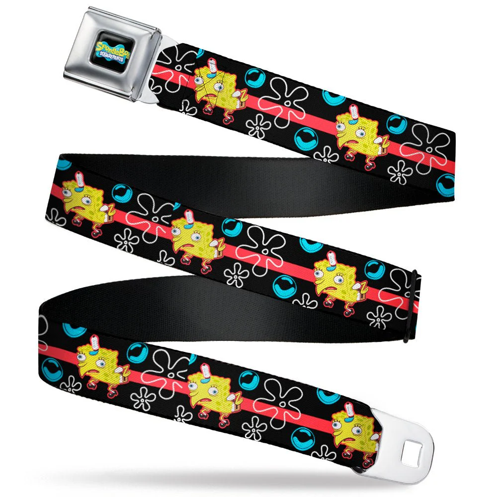 SpongeBob SquarePants Seatbelt Belt Mocking Pose Bubbles Stripe Full Color Black Blue Red