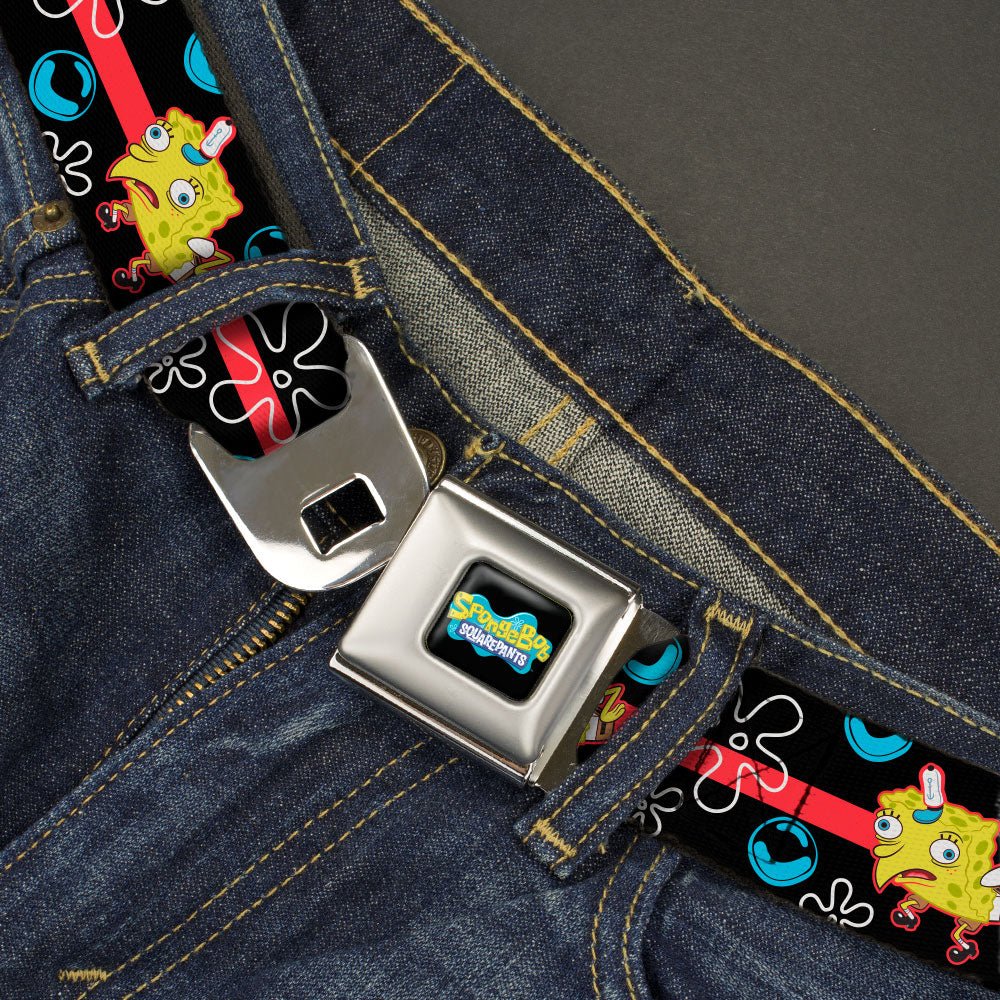 SpongeBob SquarePants Seatbelt Belt Mocking Pose Bubbles Stripe Full Color Black Blue Red - Image 2