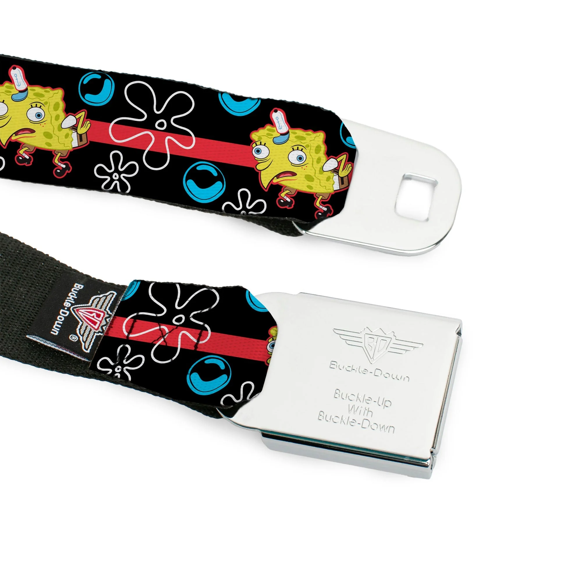 SpongeBob SquarePants Seatbelt Belt Mocking Pose Bubbles Stripe Full Color Black Blue Red - Image 9