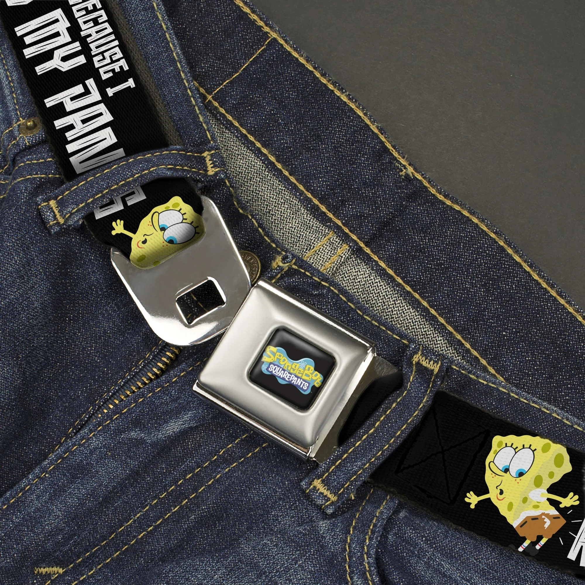 SpongeBob SquarePants Seatbelt Belt All Because I Ripped My Pants Pose Adjustable Black - Image 2