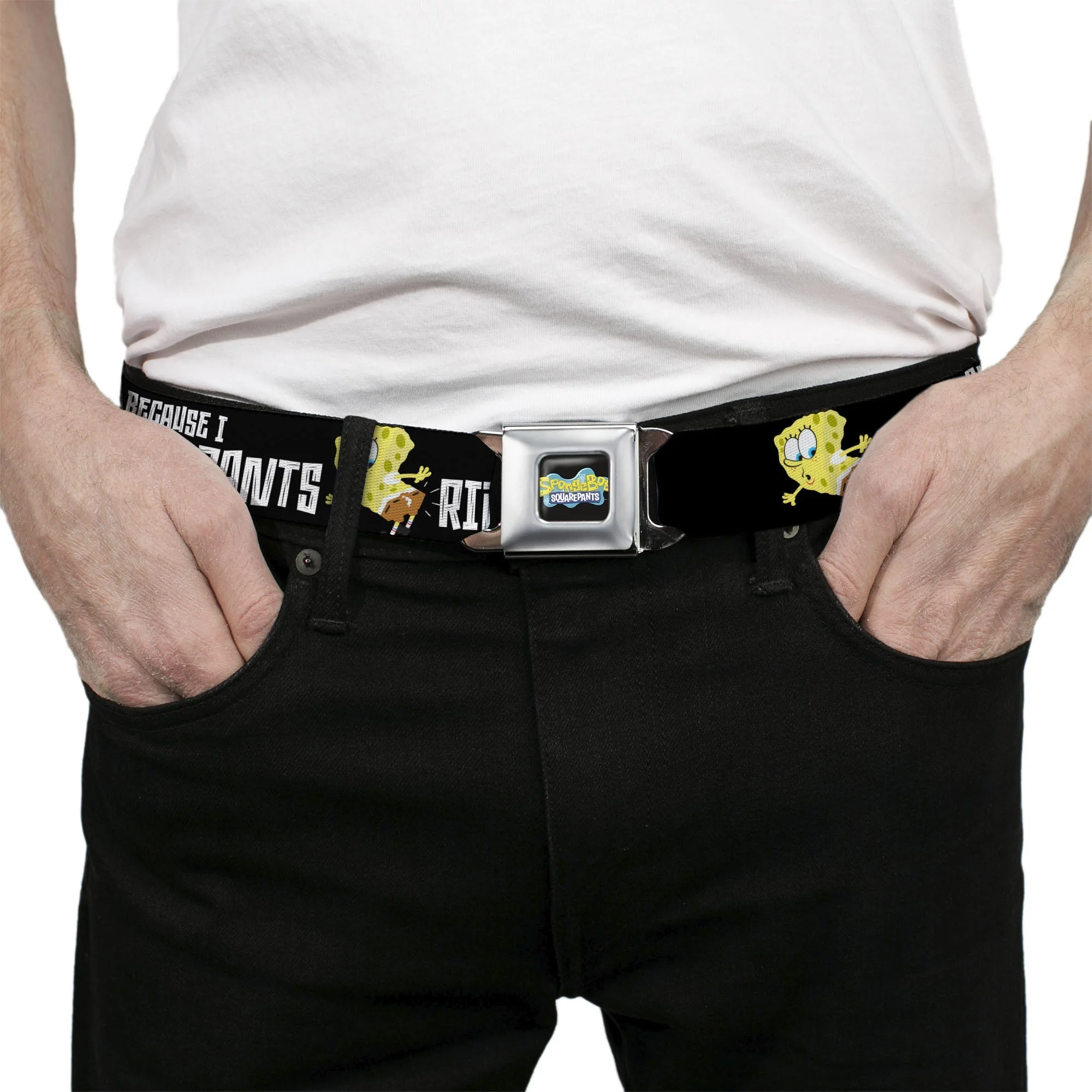 SpongeBob SquarePants Seatbelt Belt All Because I Ripped My Pants Pose Adjustable Black - Image 3
