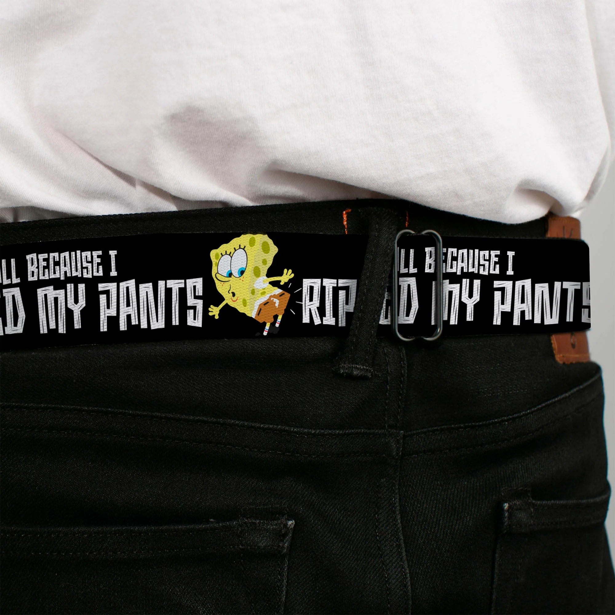 SpongeBob SquarePants Seatbelt Belt All Because I Ripped My Pants Pose Adjustable Black - Image 4