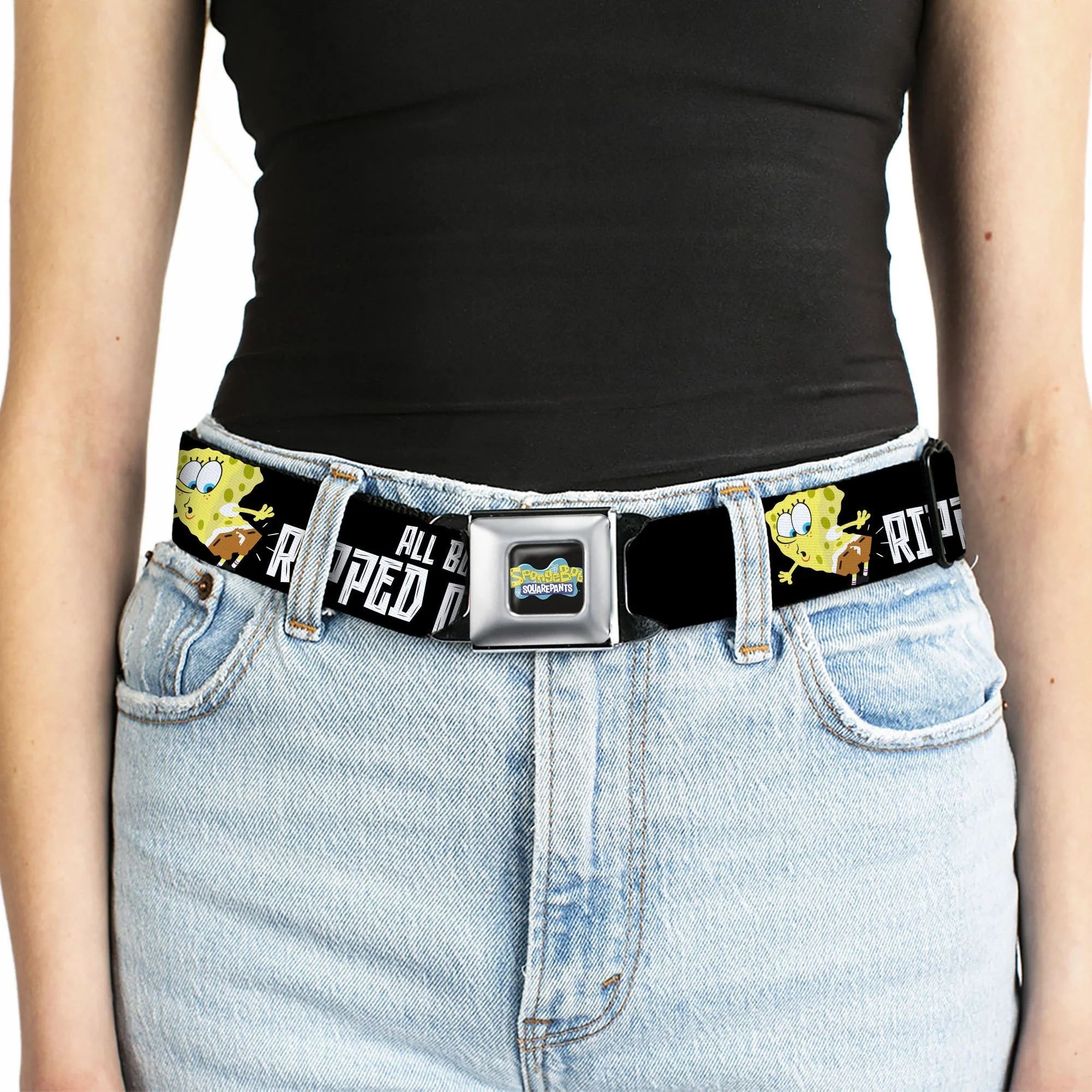 SpongeBob SquarePants Seatbelt Belt All Because I Ripped My Pants Pose Adjustable Black - Image 5