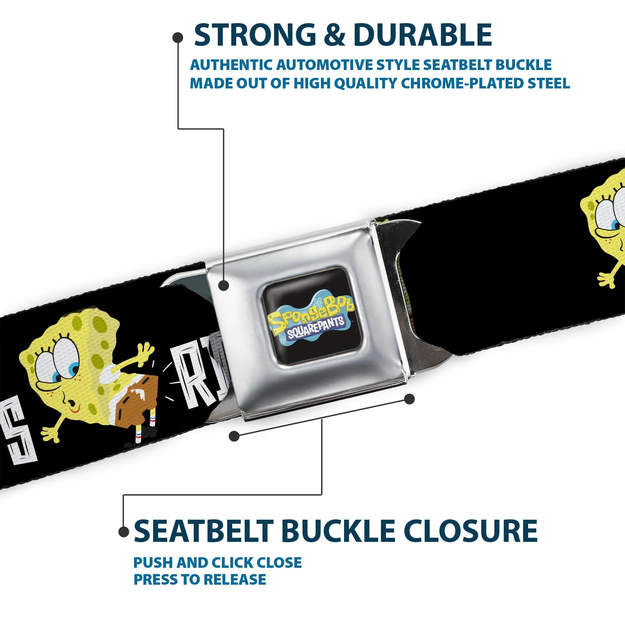 SpongeBob SquarePants Seatbelt Belt All Because I Ripped My Pants Pose Adjustable Black - Image 7