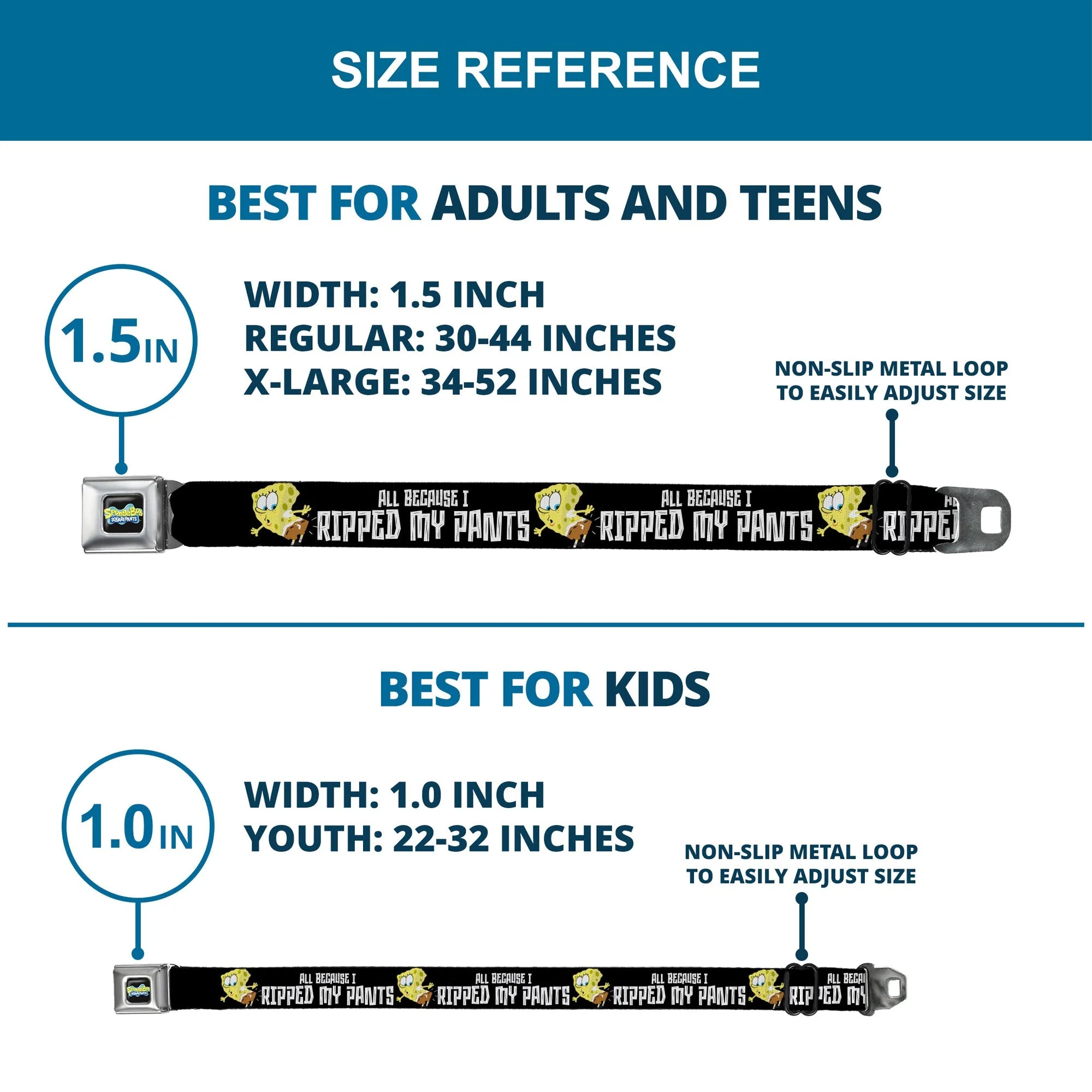 SpongeBob SquarePants Seatbelt Belt All Because I Ripped My Pants Pose Adjustable Black - Image 8
