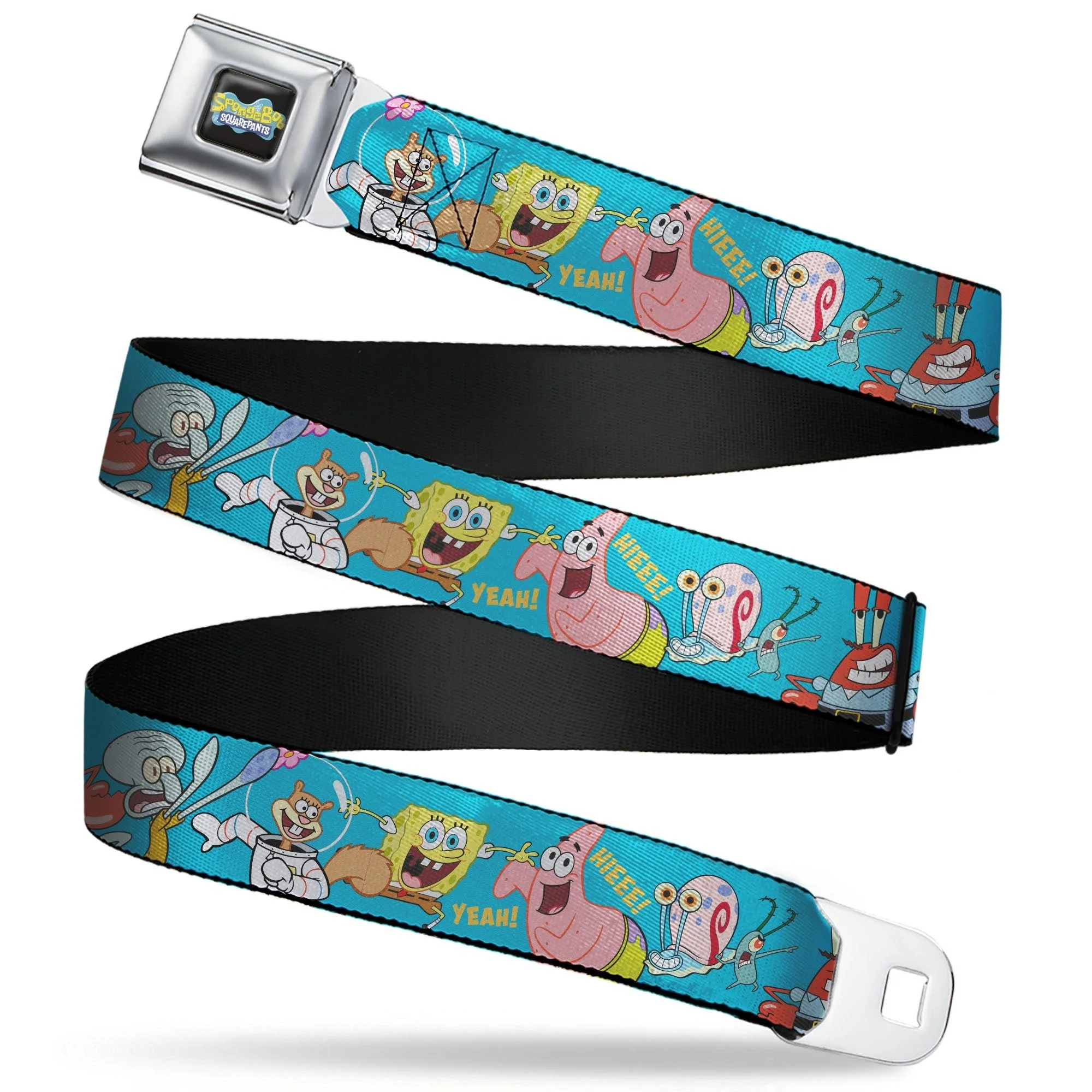 SpongeBob SquarePants Seatbelt Belt Logo SpongeBob and Friends Poses Blue Webbing
