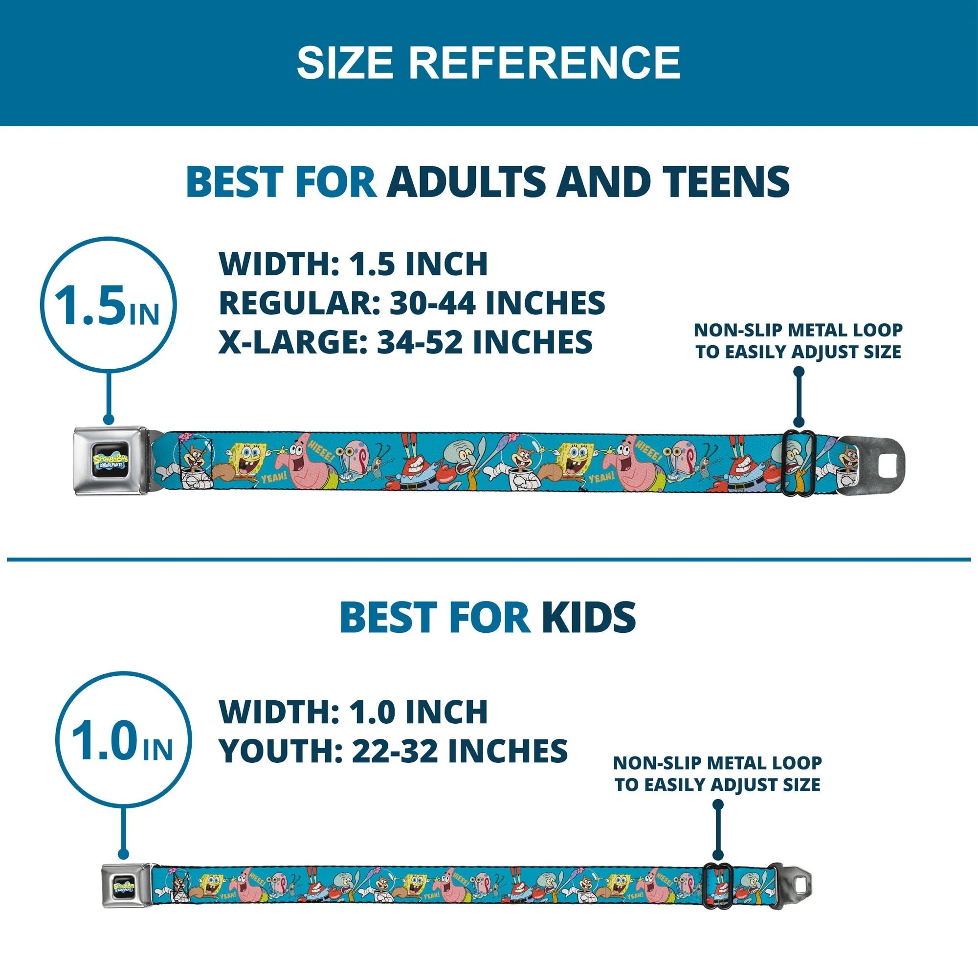 SpongeBob SquarePants Seatbelt Belt Logo SpongeBob and Friends Poses Blue Webbing - Image 8
