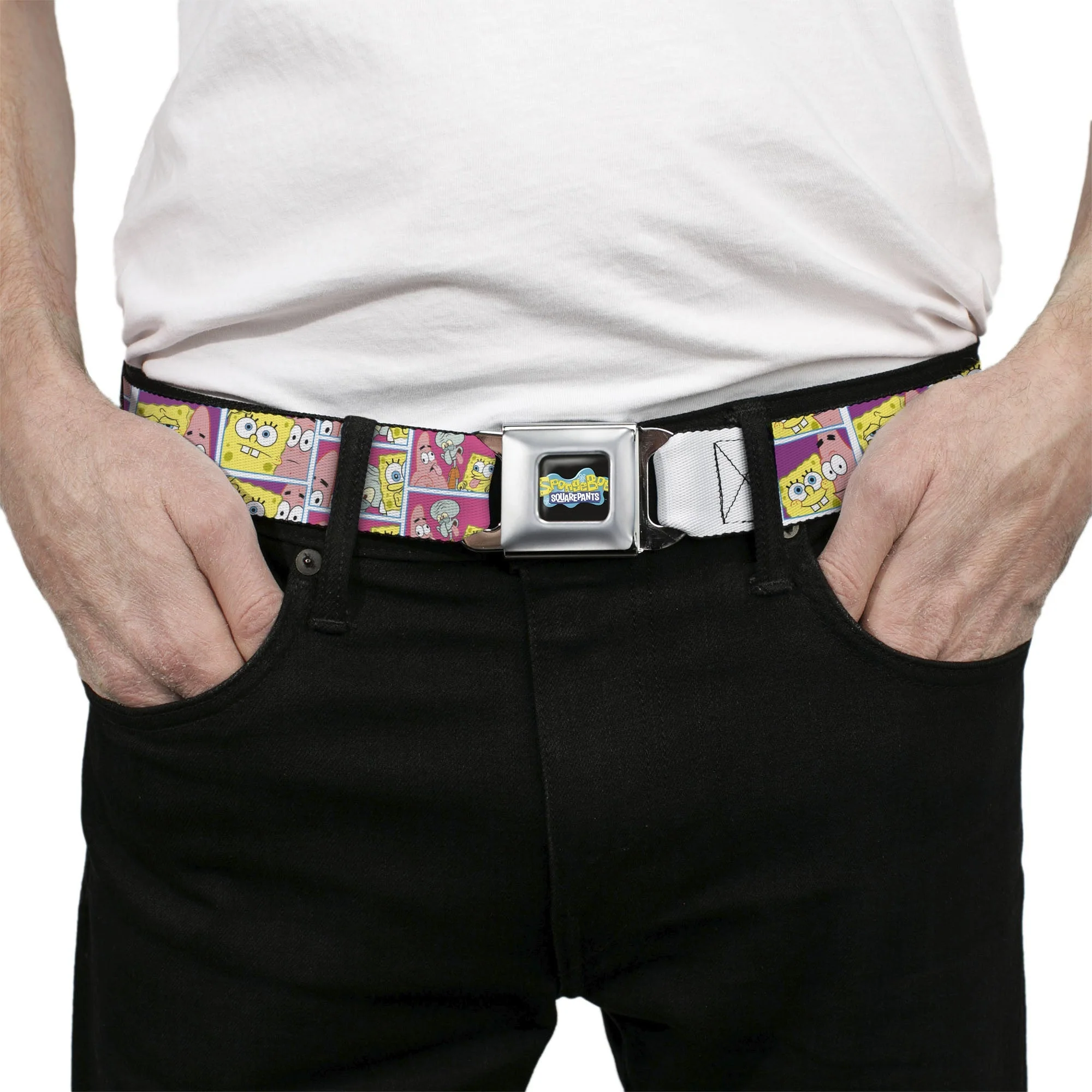 SpongeBob SquarePants Seatbelt Belt Photo Booth Pose Blocks Design Black/Blues - Image 3