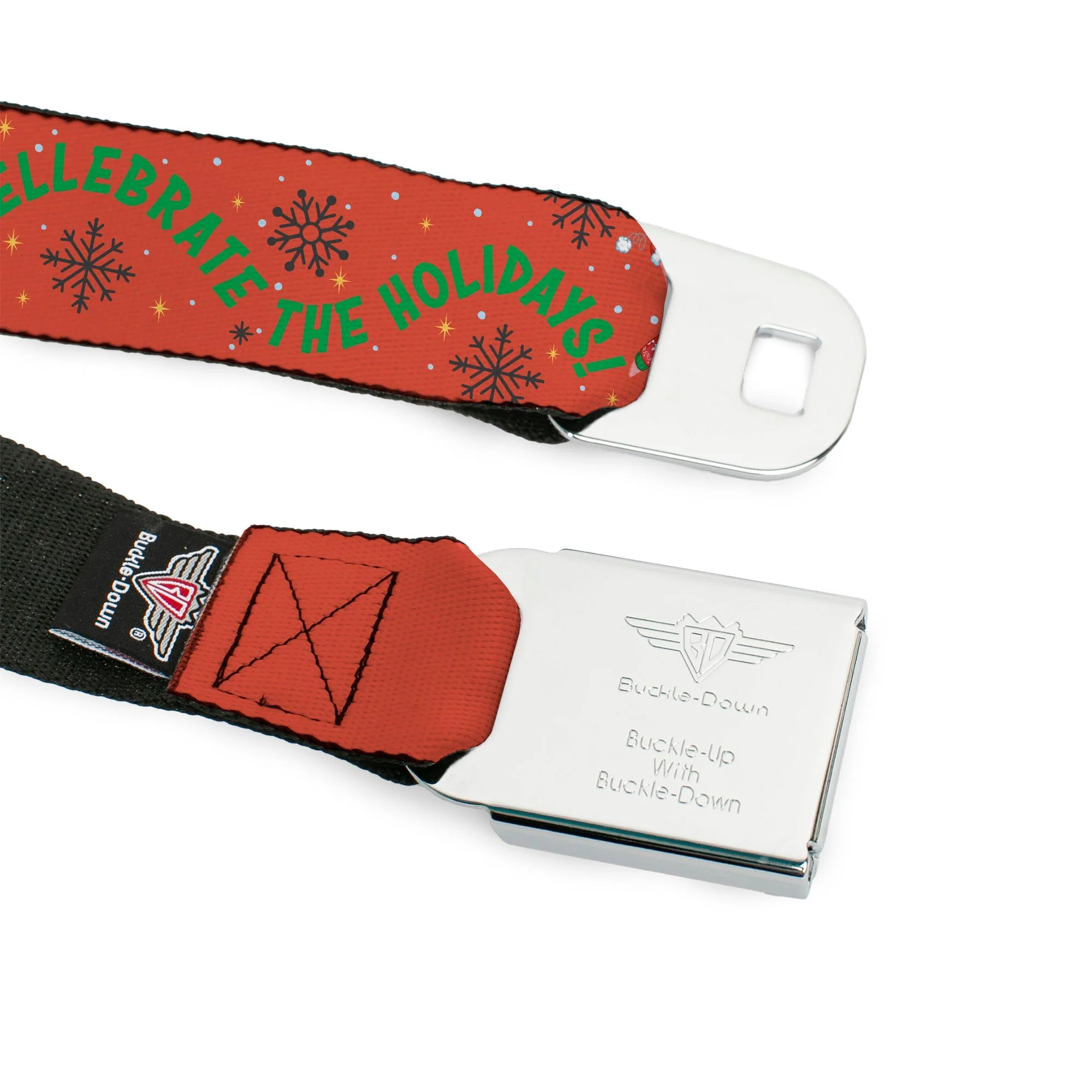 SpongeBob SquarePants Seatbelt Belt Full Color SpongeBob and Patrick Star SHELLEBRATE HOLIDAYS! Pose Black/Blues with Red Webbing - Image 9