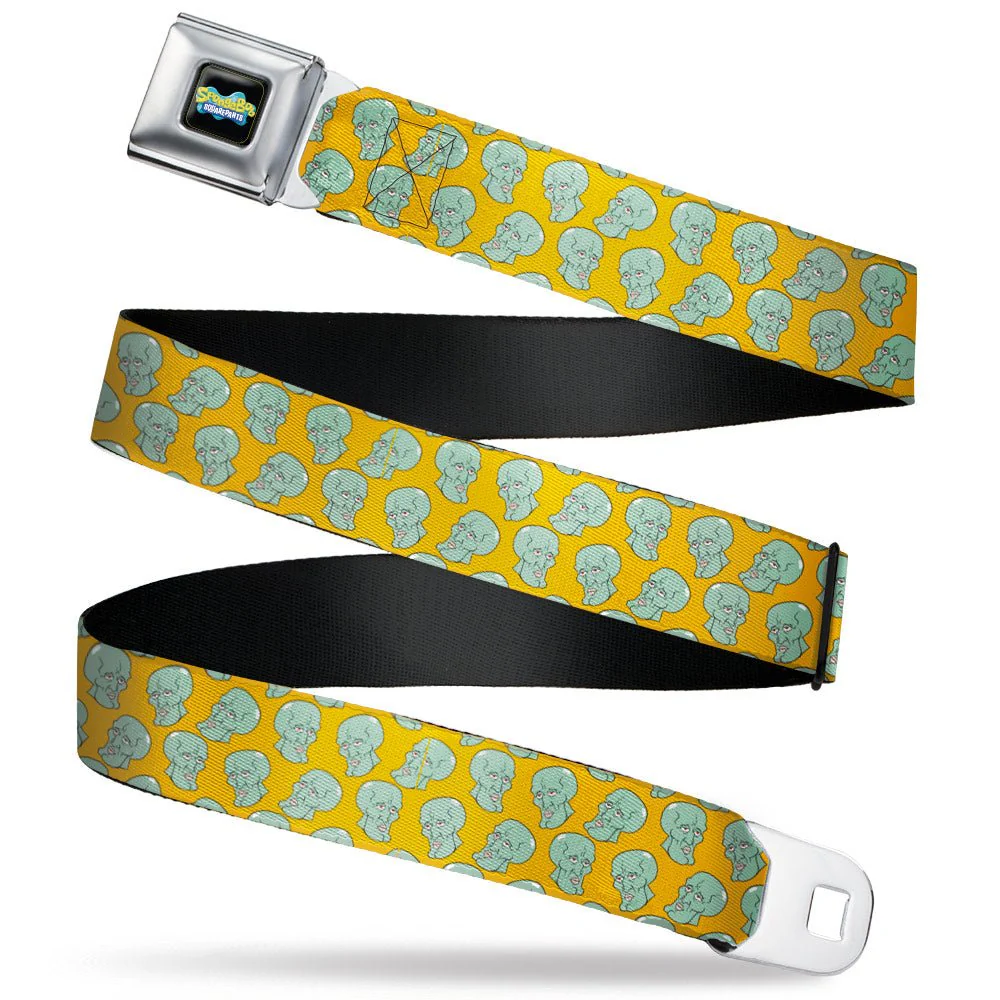 SpongeBob SquarePants Seatbelt Belt Black/Blues Logo Handsome Squidward Face Orange Webbing