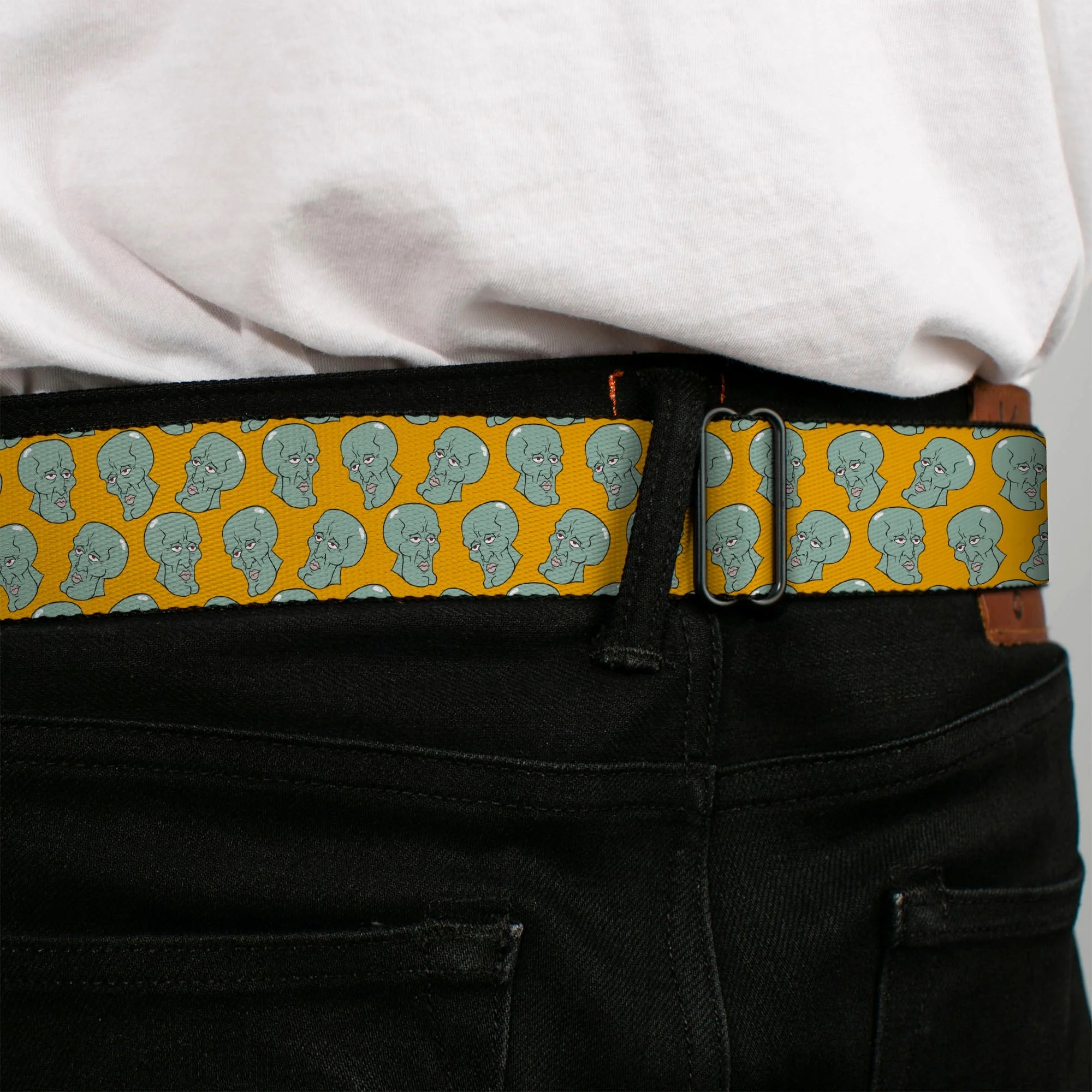 SpongeBob SquarePants Seatbelt Belt Black/Blues Logo Handsome Squidward Face Orange Webbing - Image 4