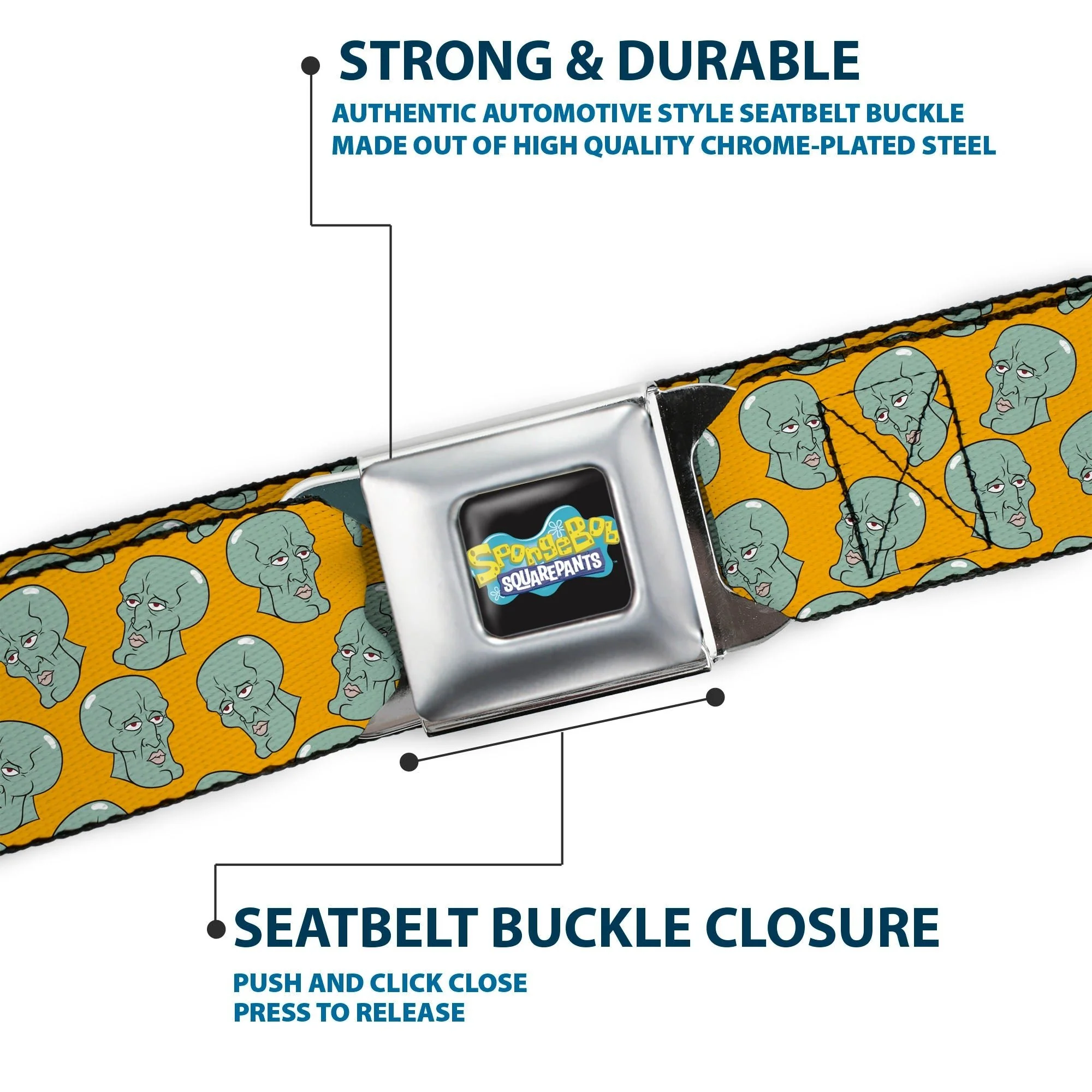 SpongeBob SquarePants Seatbelt Belt Black/Blues Logo Handsome Squidward Face Orange Webbing - Image 7