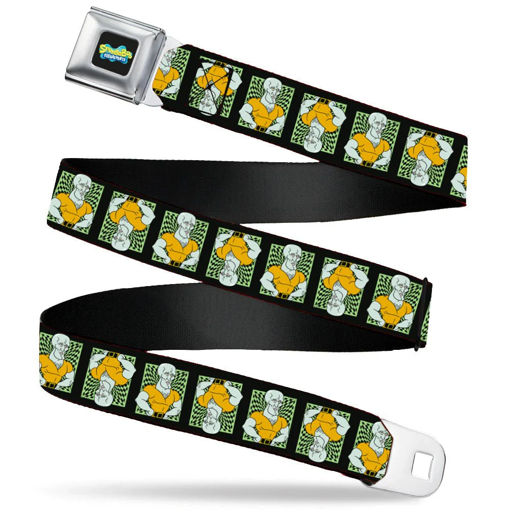 SpongeBob SquarePants Seatbelt Belt Handsome Squidward Pose Blocks Flip Black Green Webbing