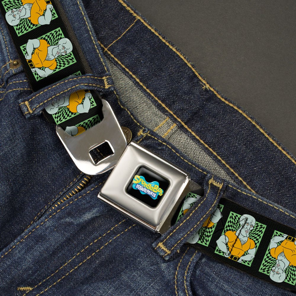 SpongeBob SquarePants Seatbelt Belt Handsome Squidward Pose Blocks Flip Black Green Webbing - Image 2