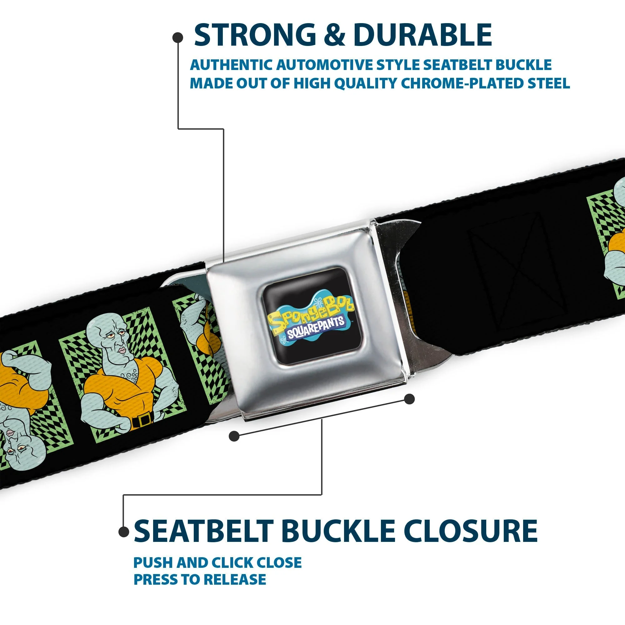 SpongeBob SquarePants Seatbelt Belt Handsome Squidward Pose Blocks Flip Black Green Webbing - Image 7