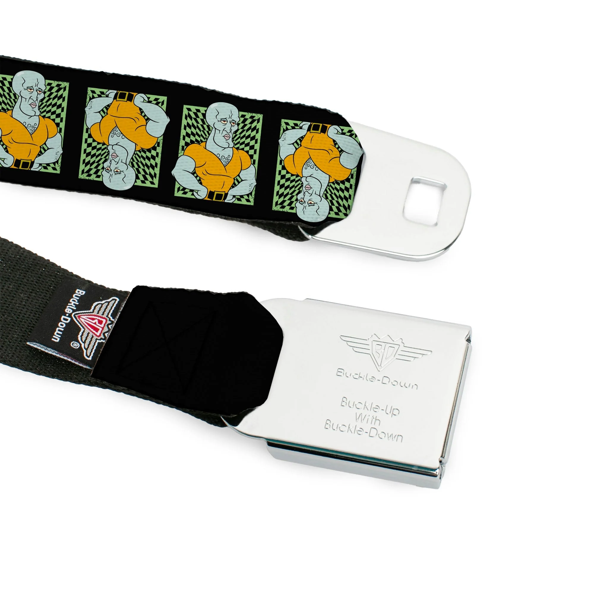 SpongeBob SquarePants Seatbelt Belt Handsome Squidward Pose Blocks Flip Black Green Webbing - Image 9