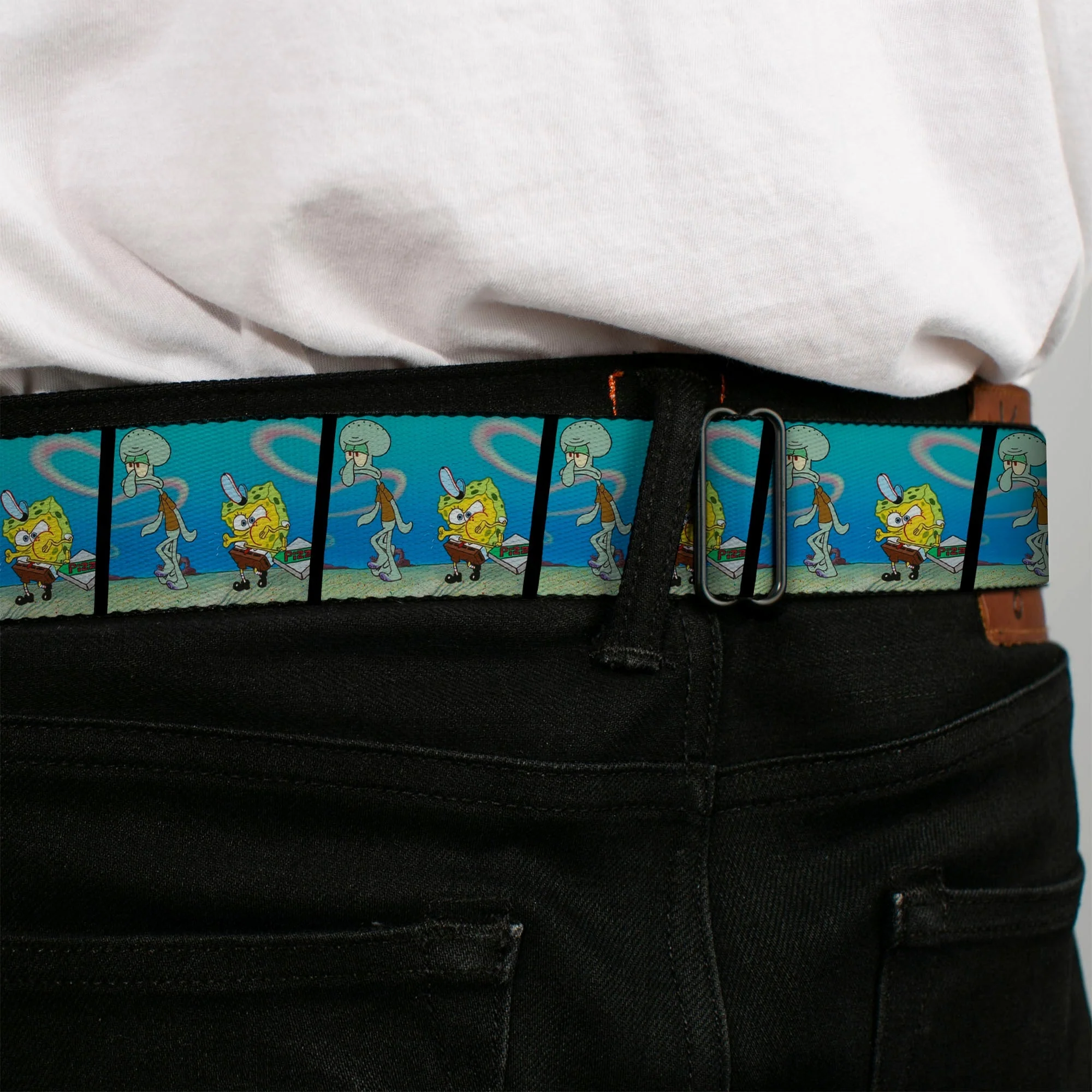 SpongeBob SquarePants Seatbelt Belt SpongeBob & Squidward Pizza Scene Black/Blue - Image 4