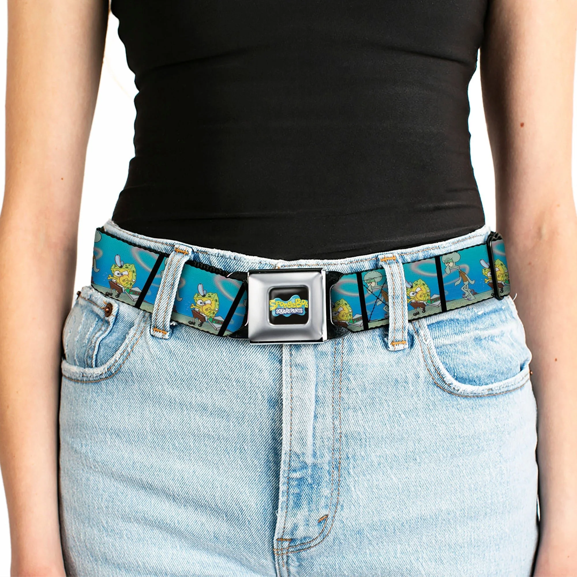 SpongeBob SquarePants Seatbelt Belt SpongeBob & Squidward Pizza Scene Black/Blue - Image 5