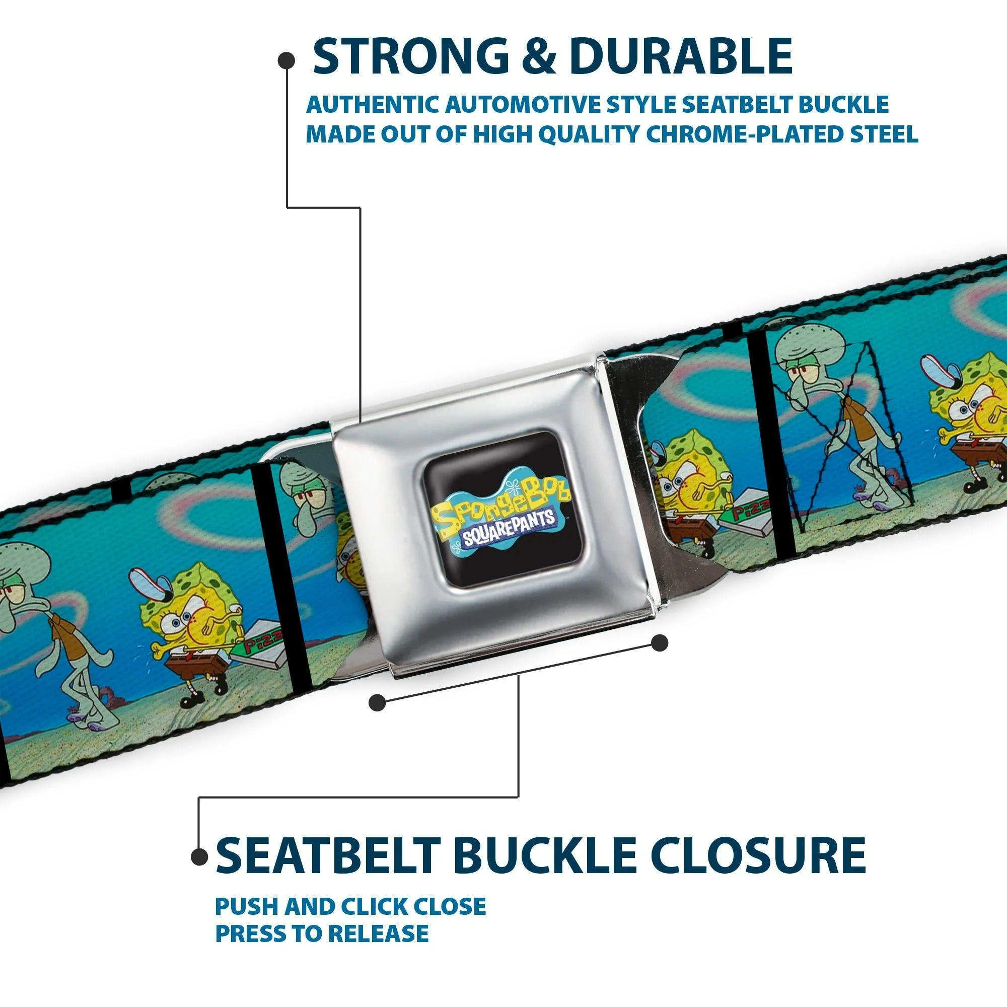 SpongeBob SquarePants Seatbelt Belt SpongeBob & Squidward Pizza Scene Black/Blue - Image 7