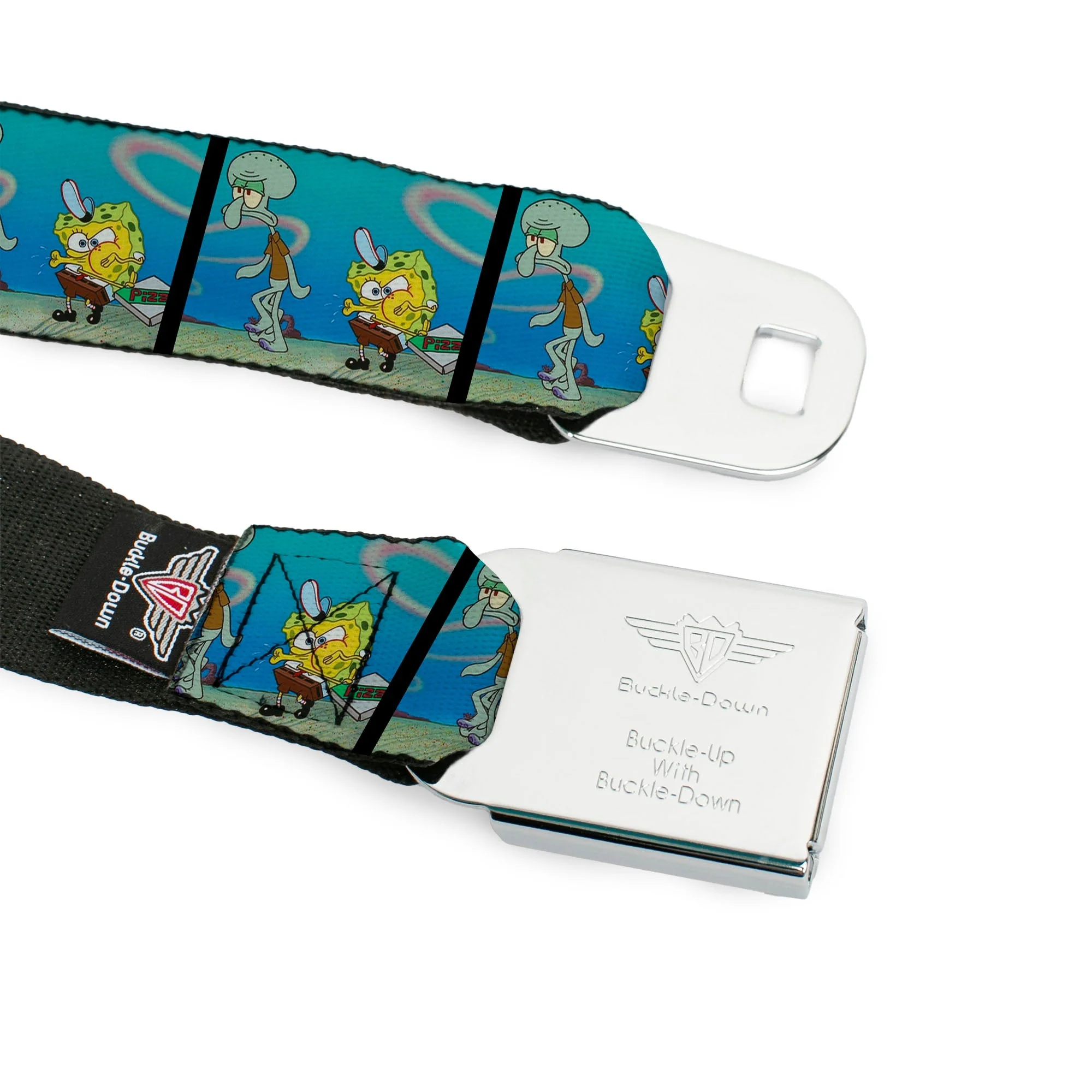 SpongeBob SquarePants Seatbelt Belt SpongeBob & Squidward Pizza Scene Black/Blue - Image 9