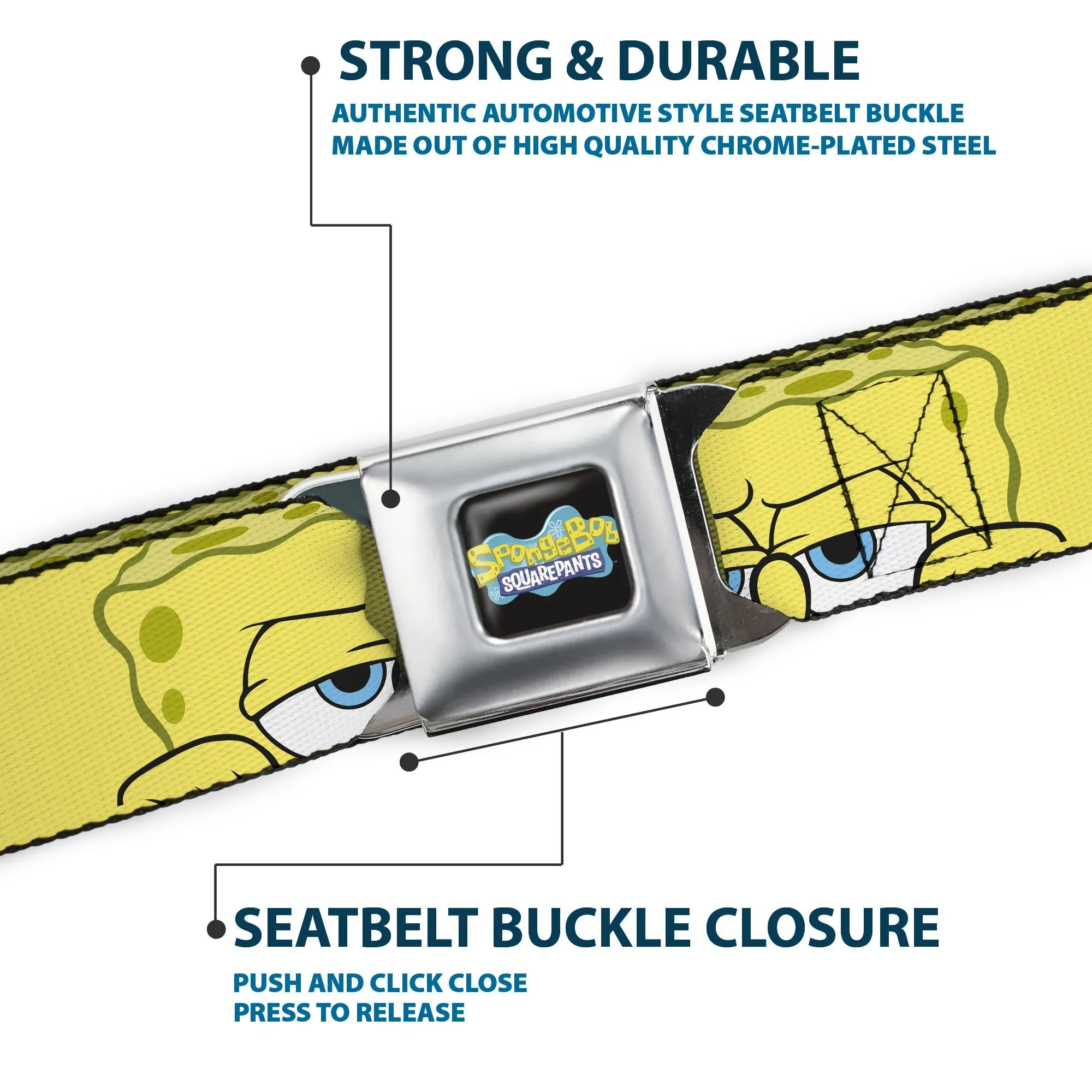 SpongeBob SquarePants Seatbelt Belt Logo Close-Up Face Yellow Webbing Black Blues - Image 7