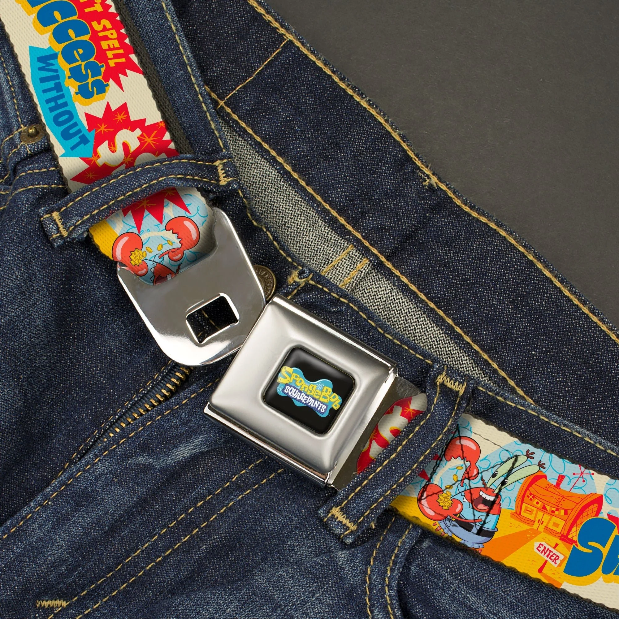 SpongeBob SquarePants Seatbelt Belt Mr. Krab Krusty Krab Collage Ivory Multi Color - Image 2