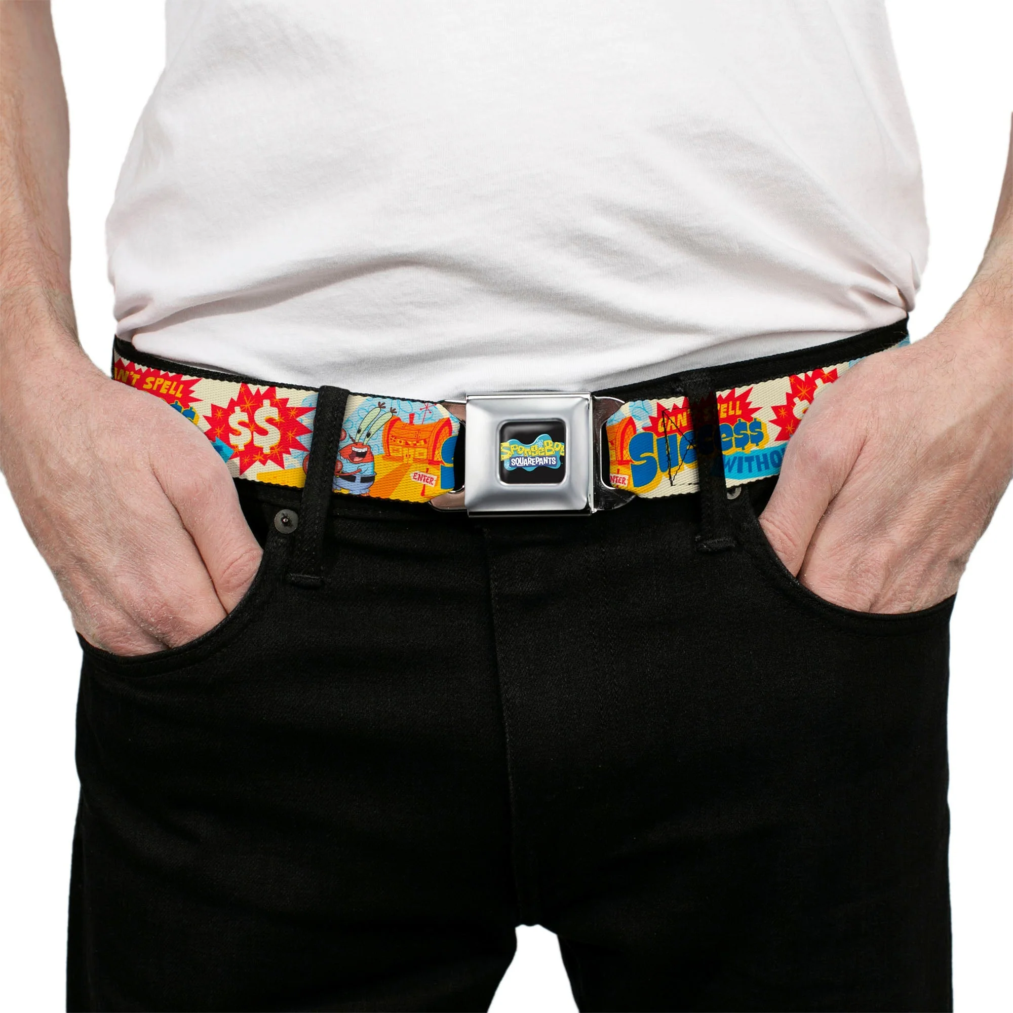 SpongeBob SquarePants Seatbelt Belt Mr. Krab Krusty Krab Collage Ivory Multi Color - Image 3