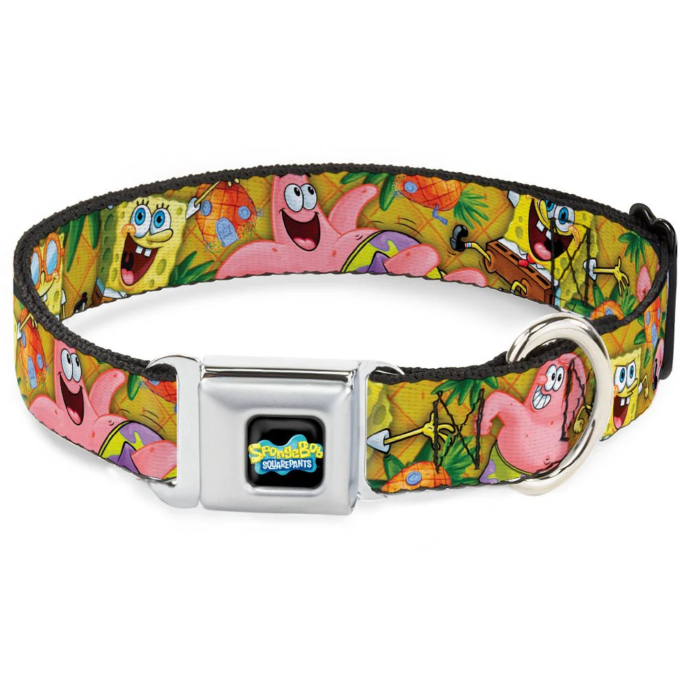 SpongeBob SquarePants Dog Collar Full Color SpongeBob & Patrick Poses Seatbelt Buckle Black