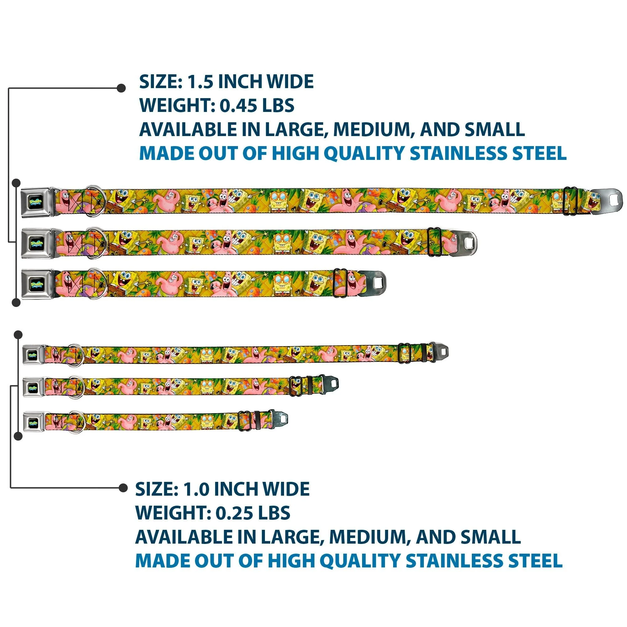 SpongeBob SquarePants Dog Collar Full Color SpongeBob & Patrick Poses Seatbelt Buckle Black - Image 3