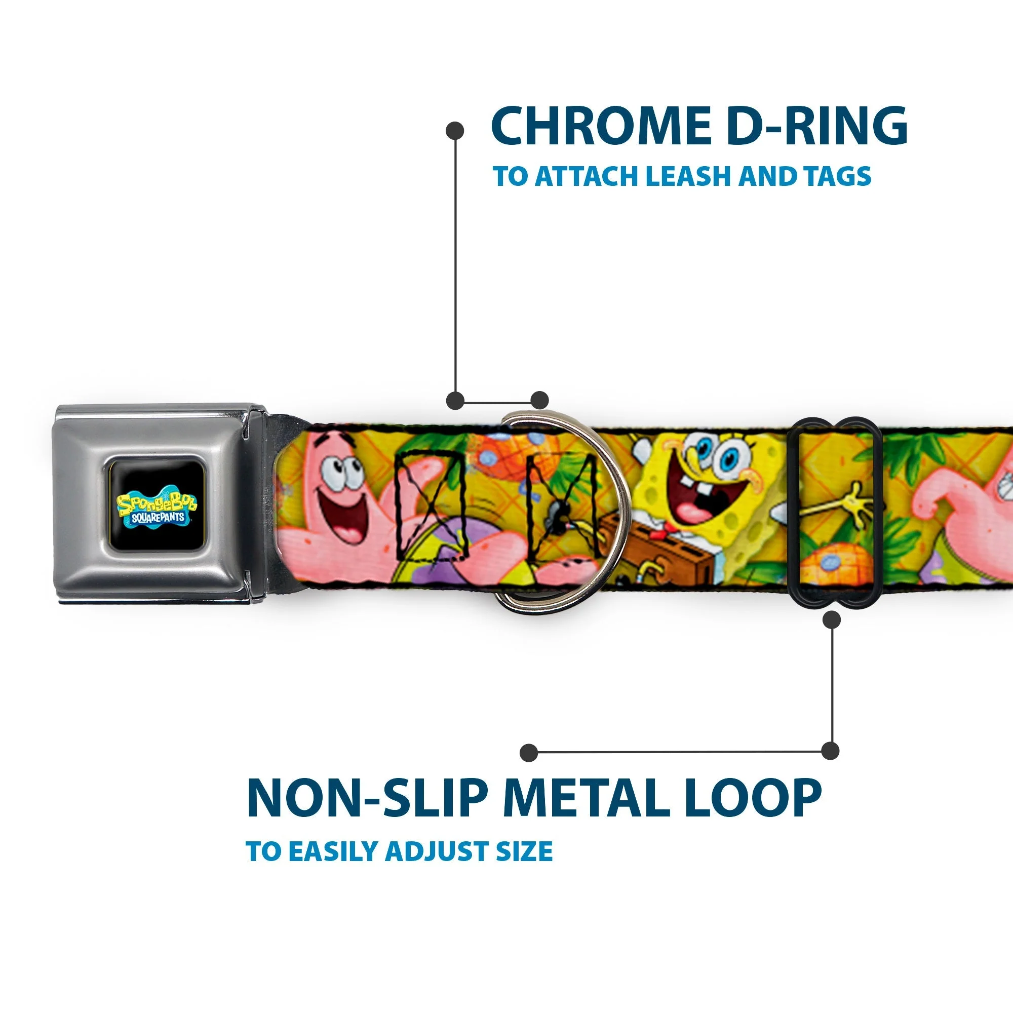 SpongeBob SquarePants Dog Collar Full Color SpongeBob & Patrick Poses Seatbelt Buckle Black - Image 5