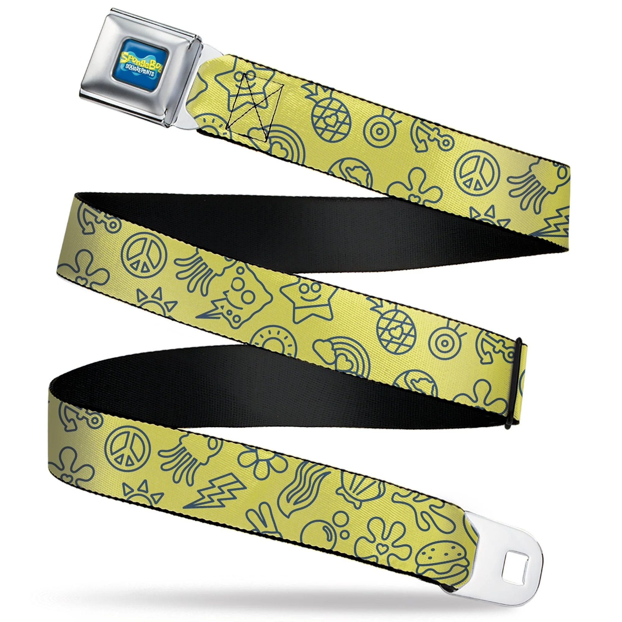 SpongeBob SquarePants Seatbelt Belt Friends Line Art Collage Yellow Gray