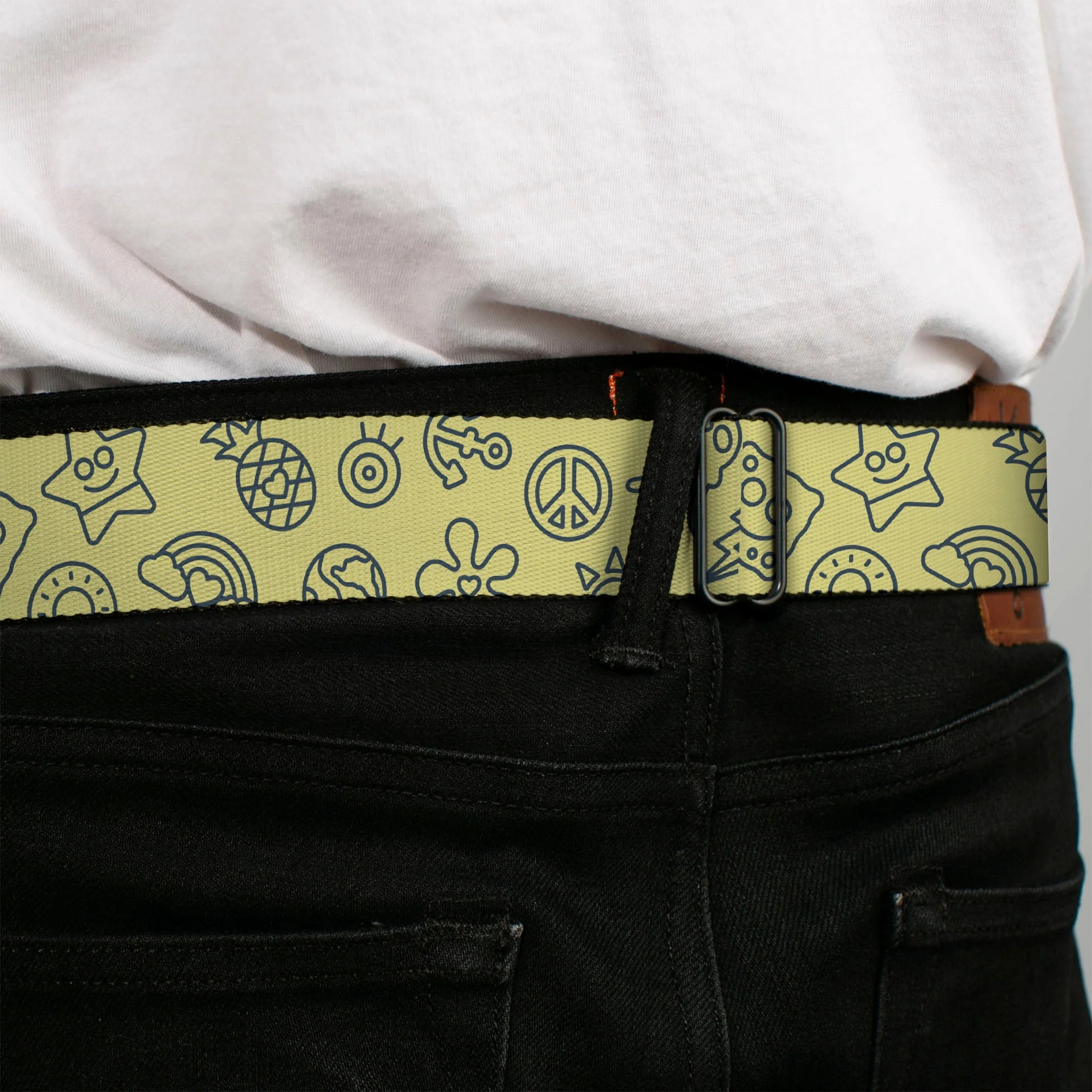 SpongeBob SquarePants Seatbelt Belt Friends Line Art Collage Yellow Gray - Image 4