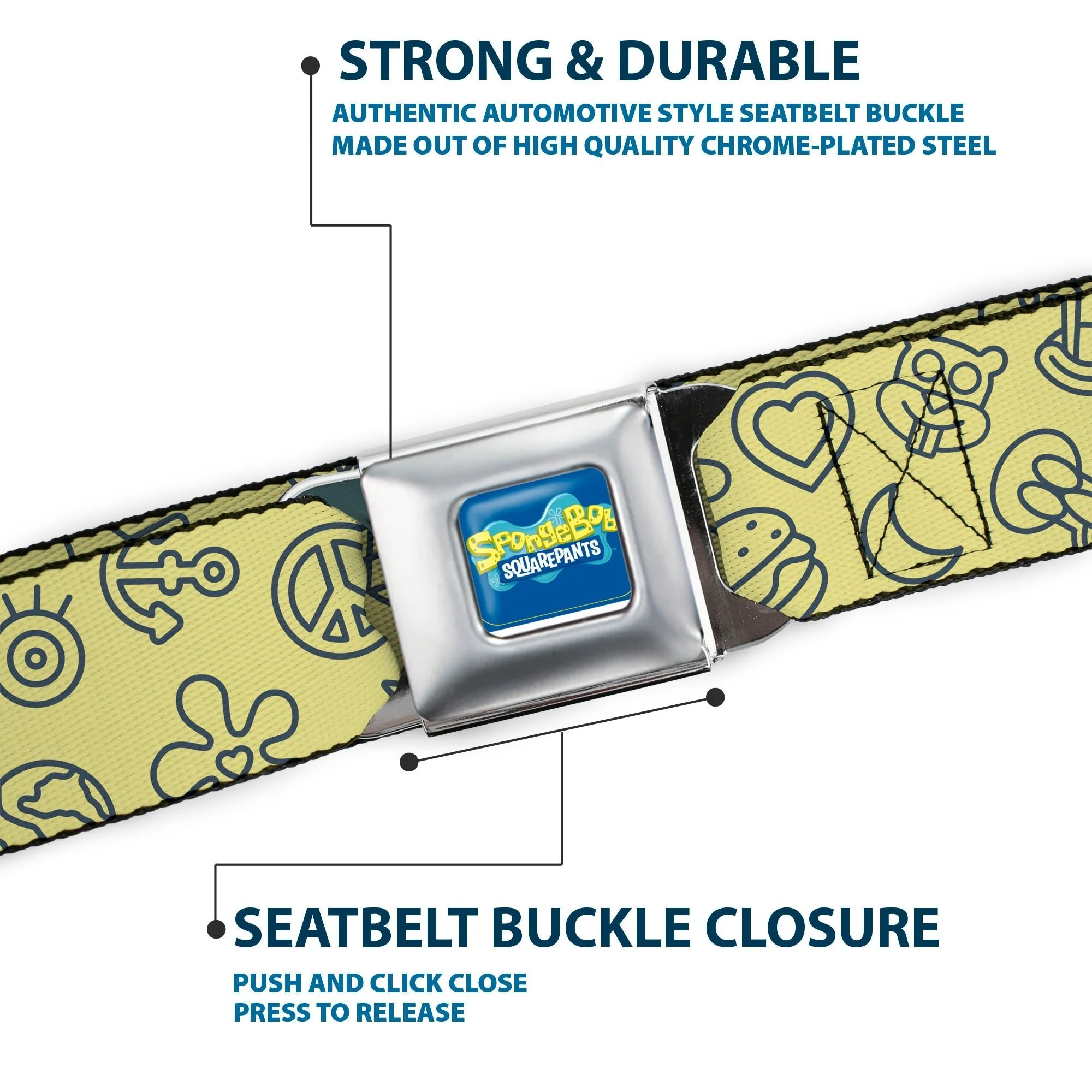 SpongeBob SquarePants Seatbelt Belt Friends Line Art Collage Yellow Gray - Image 7