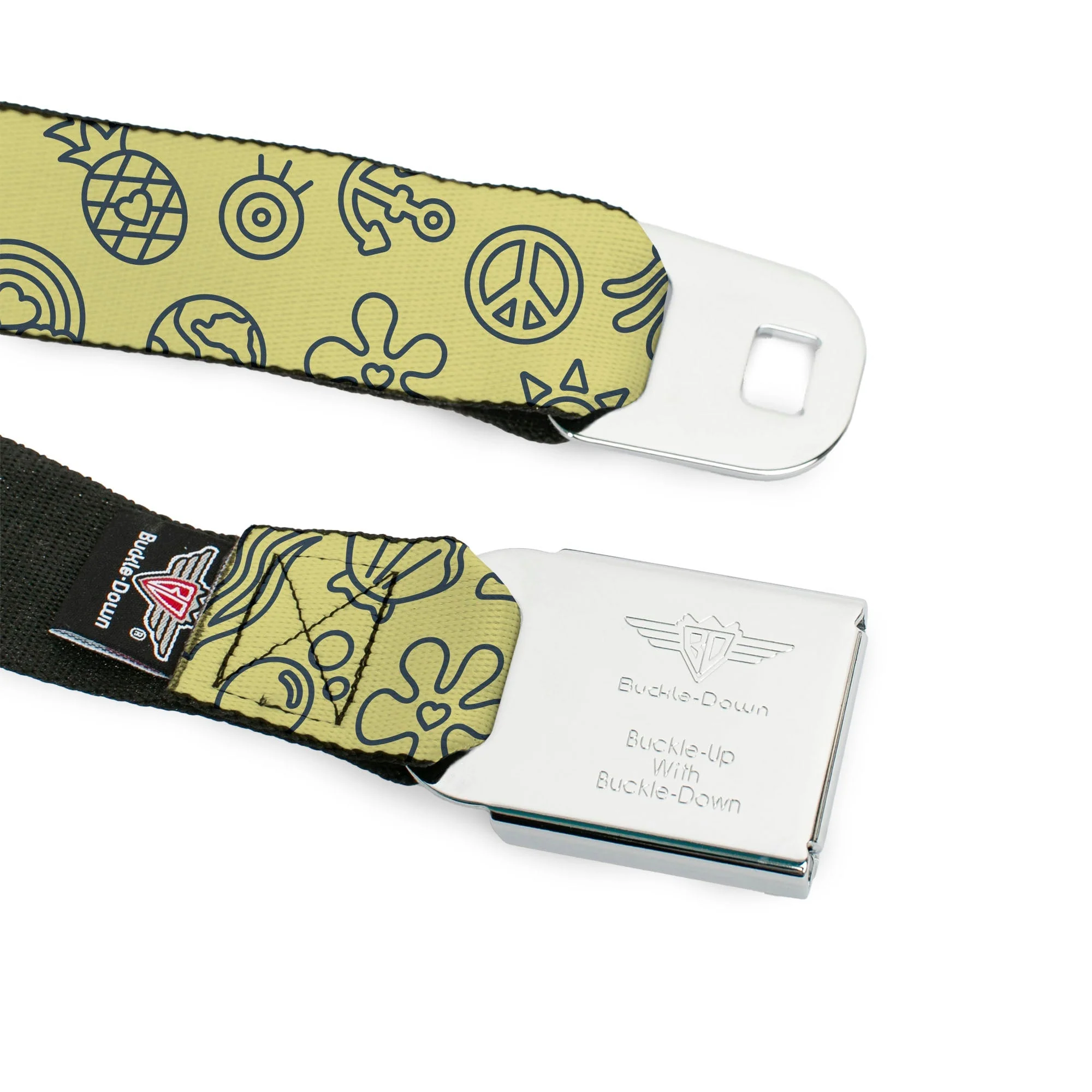 SpongeBob SquarePants Seatbelt Belt Friends Line Art Collage Yellow Gray - Image 9
