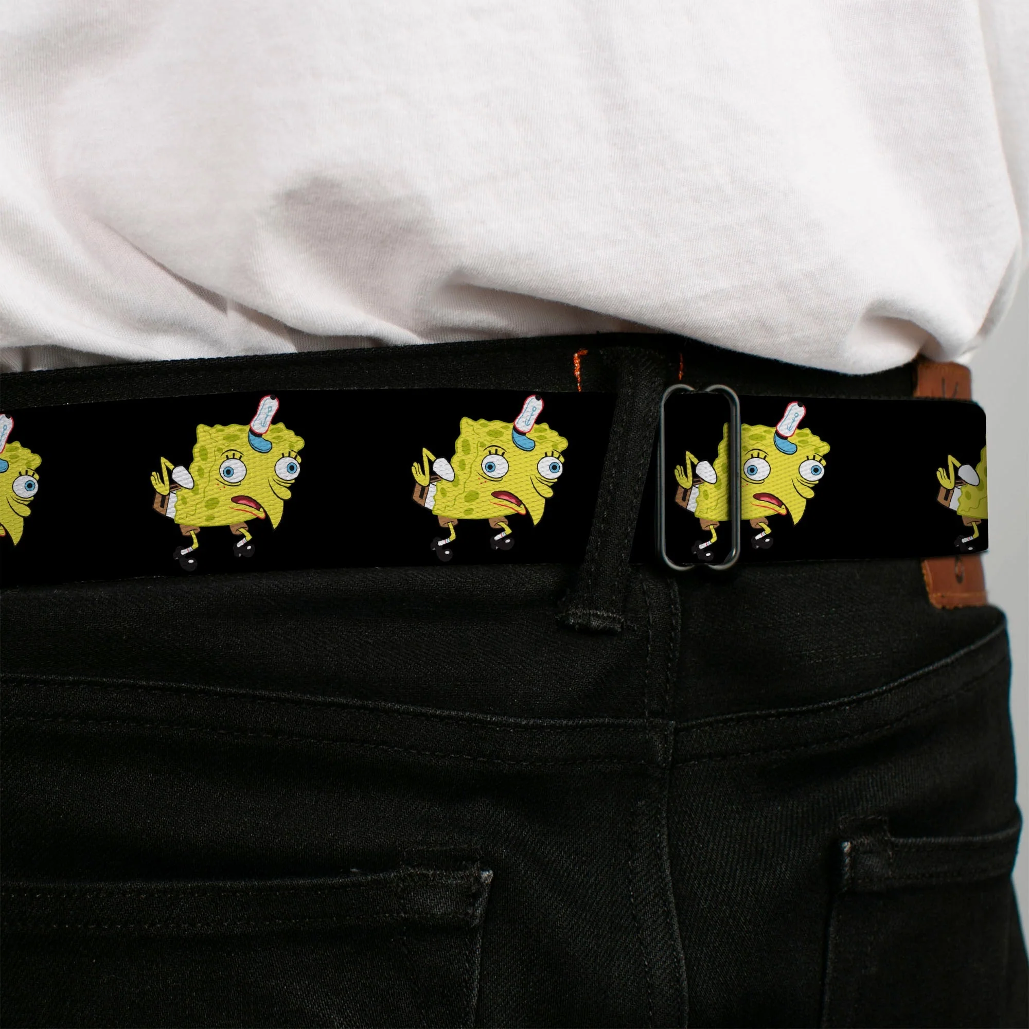 SpongeBob SquarePants Seatbelt Belt Mocking Pose Full Color Black - Image 4